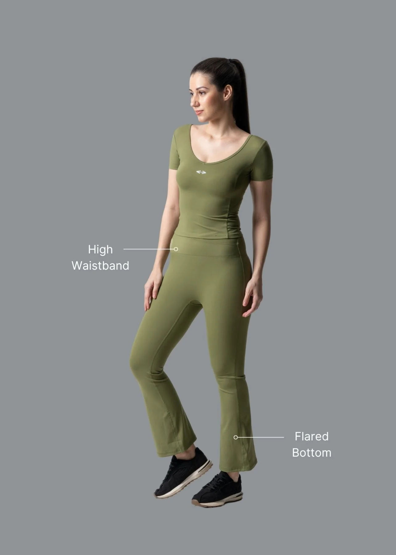 Women High Waist Bootcut Workout Leggings - Olive - Image 3