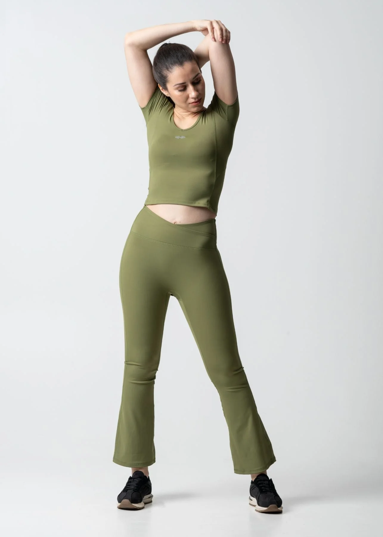 Women High Waist Bootcut Workout Leggings - Olive - Image 5
