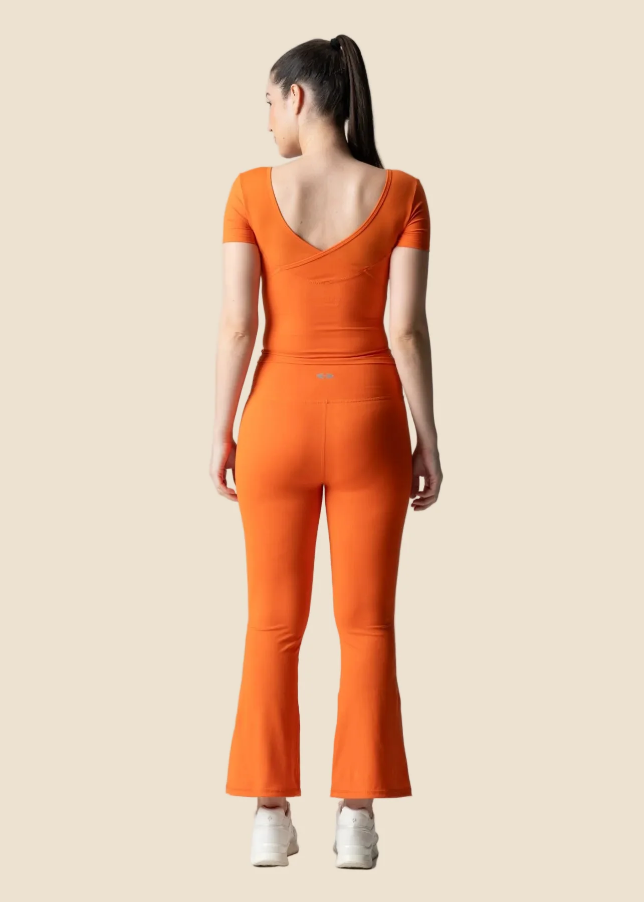 Women High Waist Bootcut Workout Leggings - Orange - Image 2