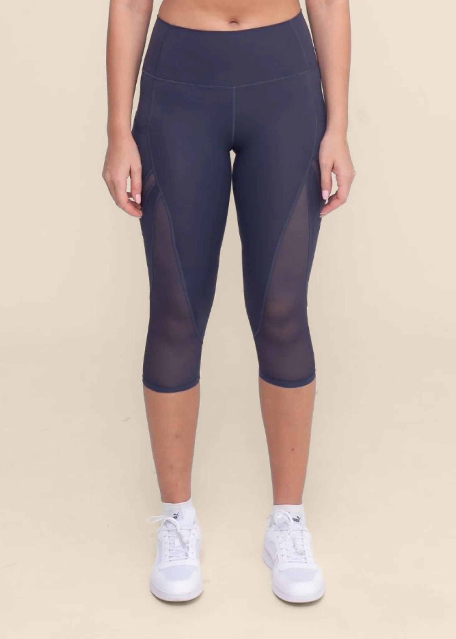 Women High Waist Capri - Dusty Blue