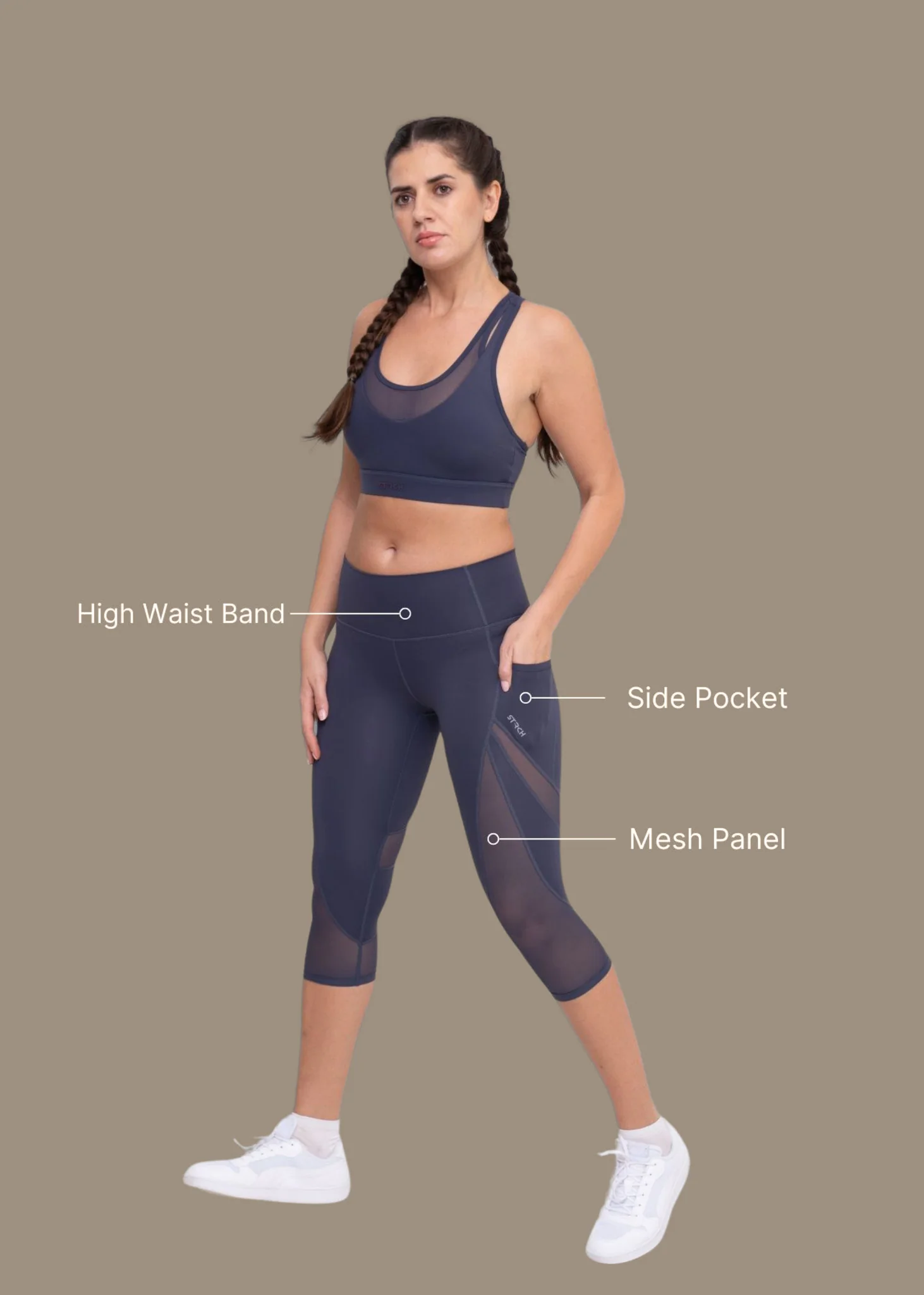 Women High Waist Capri - Dusty Blue - Image 3