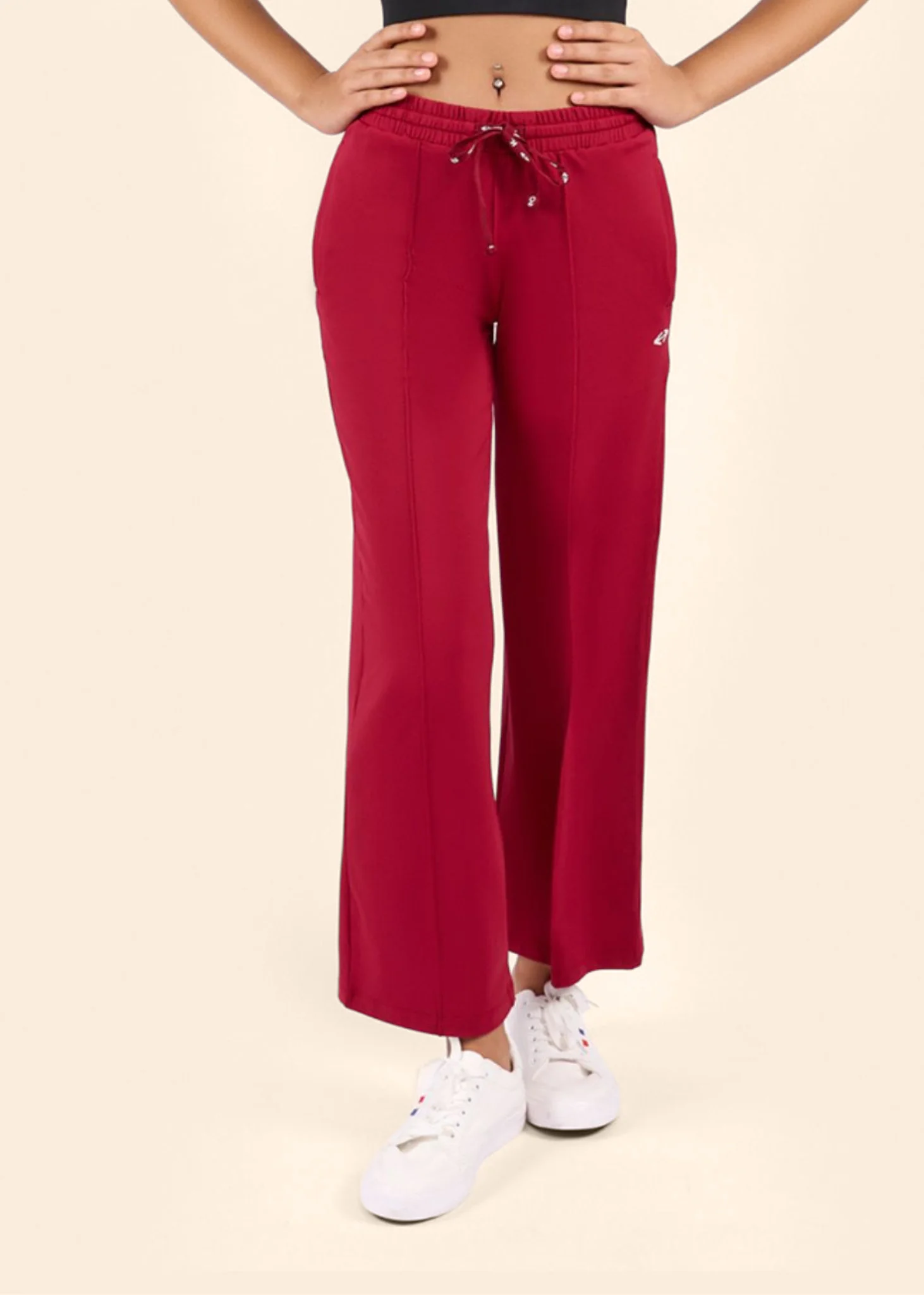 Women High Waist Flare Pants - Maroon