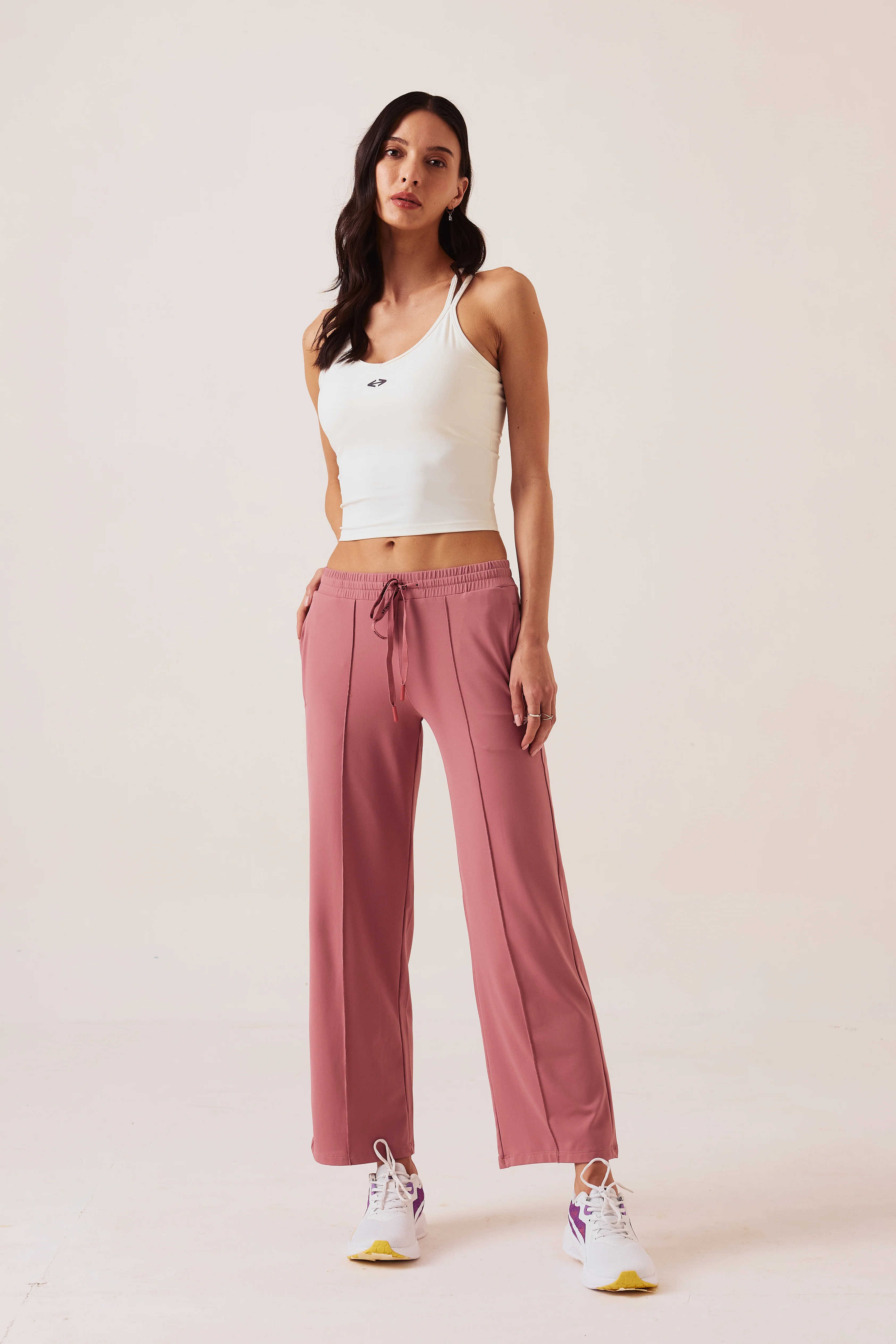 Women High Waist Flare Pants - Rose Pink - Image 2