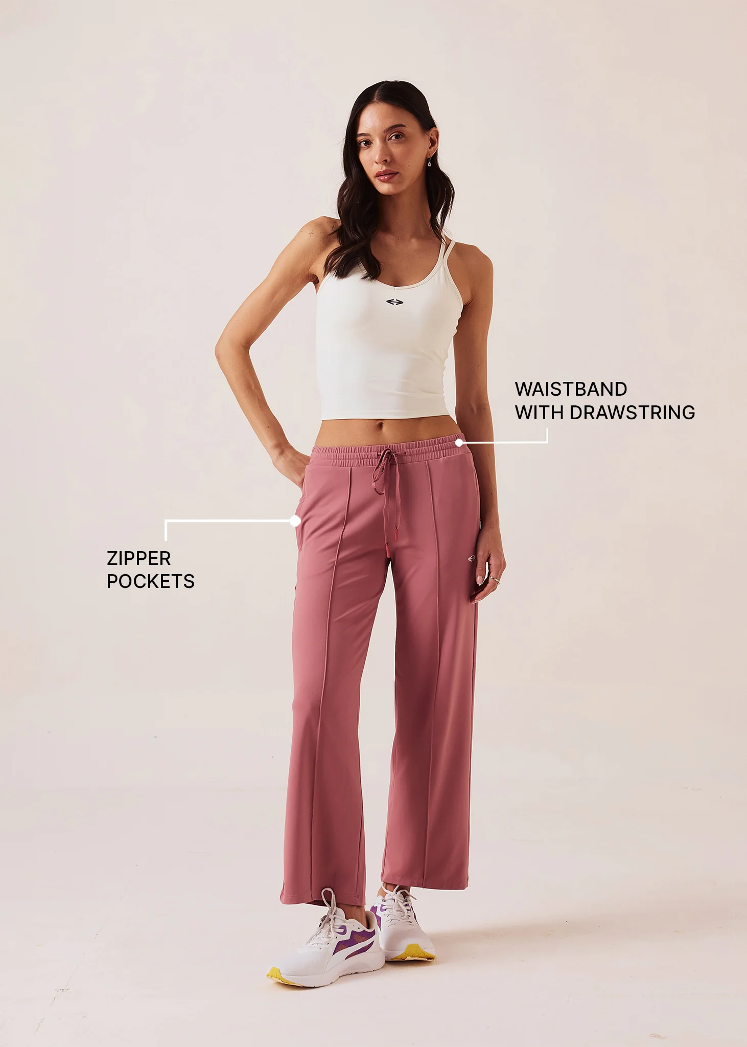 Women High Waist Flare Pants - Rose Pink - Image 3