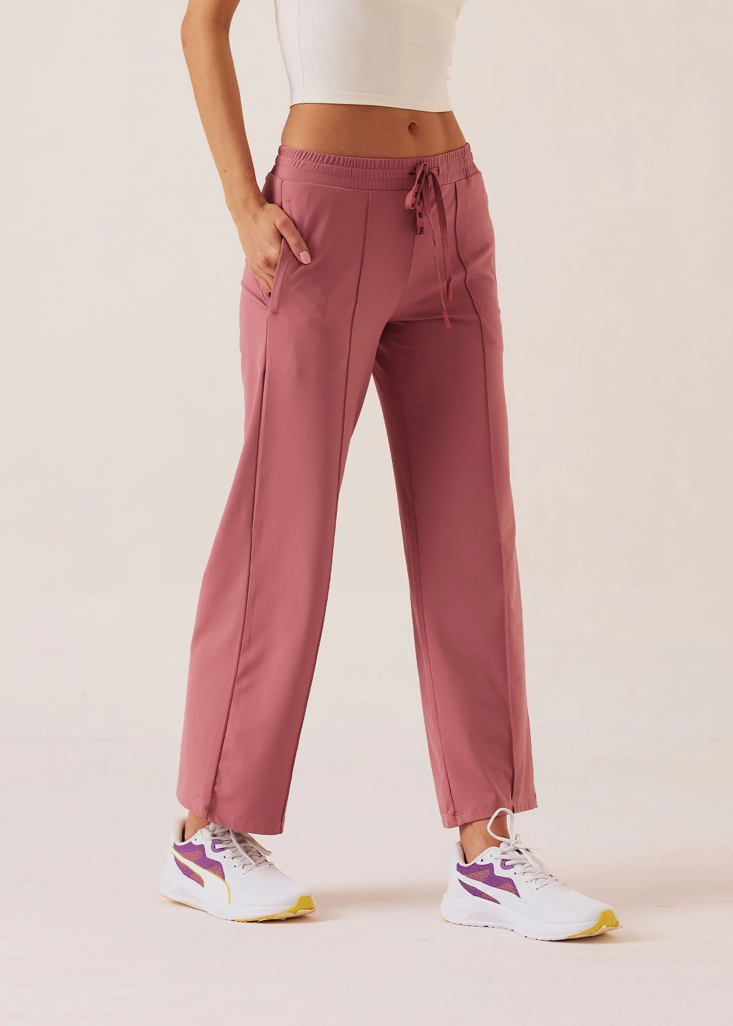 Women High Waist Flare Pants - Rose Pink - Image 6