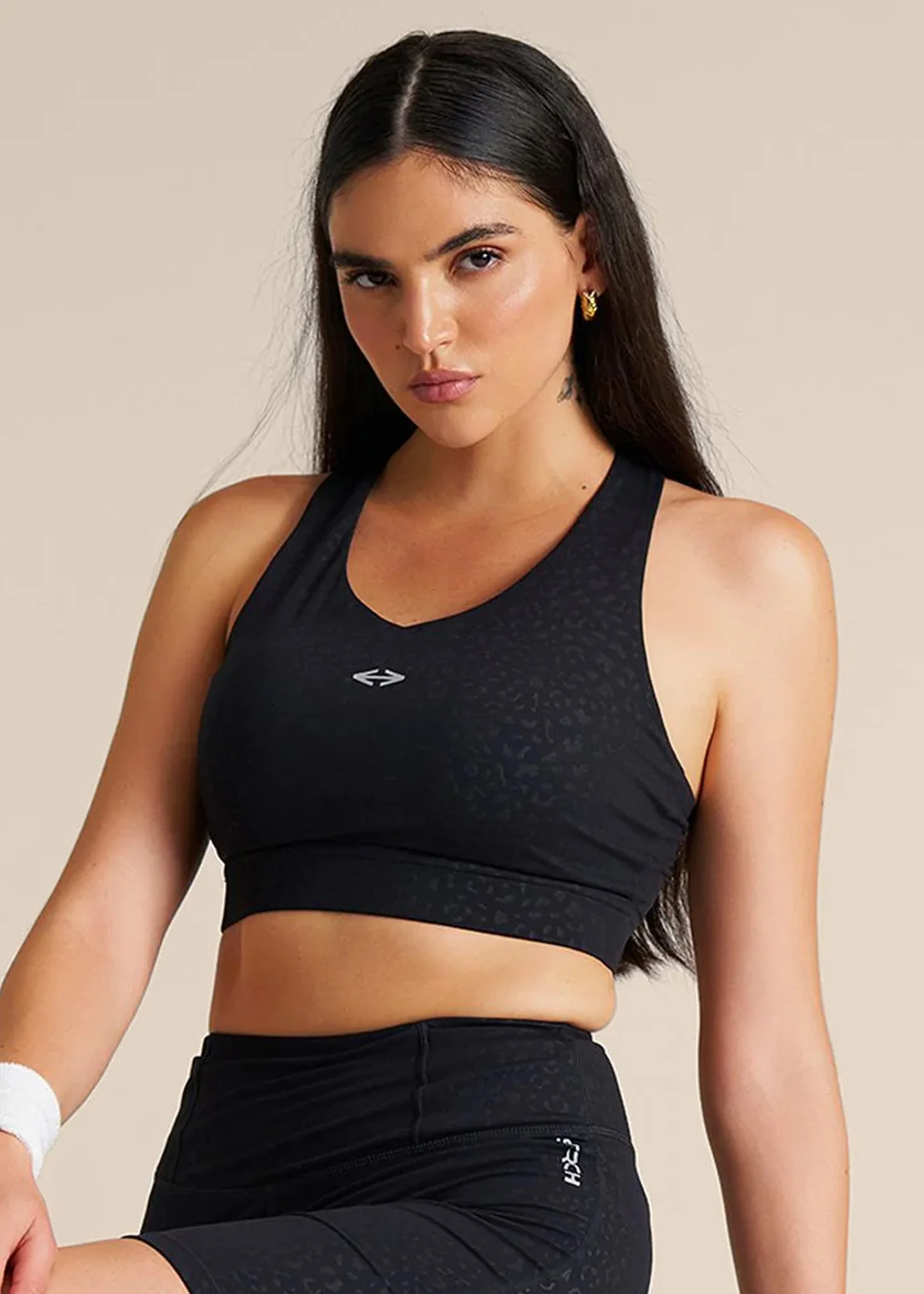 High Impact Leopard Embossed Sports bra - Black