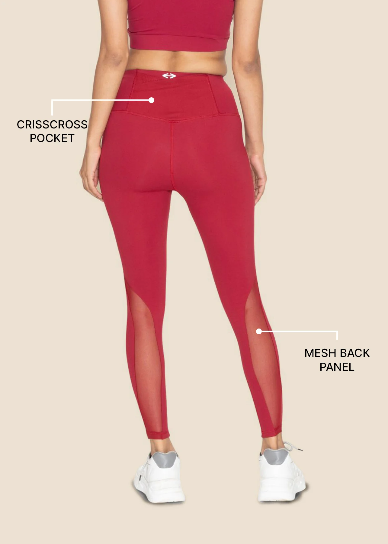 Women Mesh Leggings - Maroon - Image 3