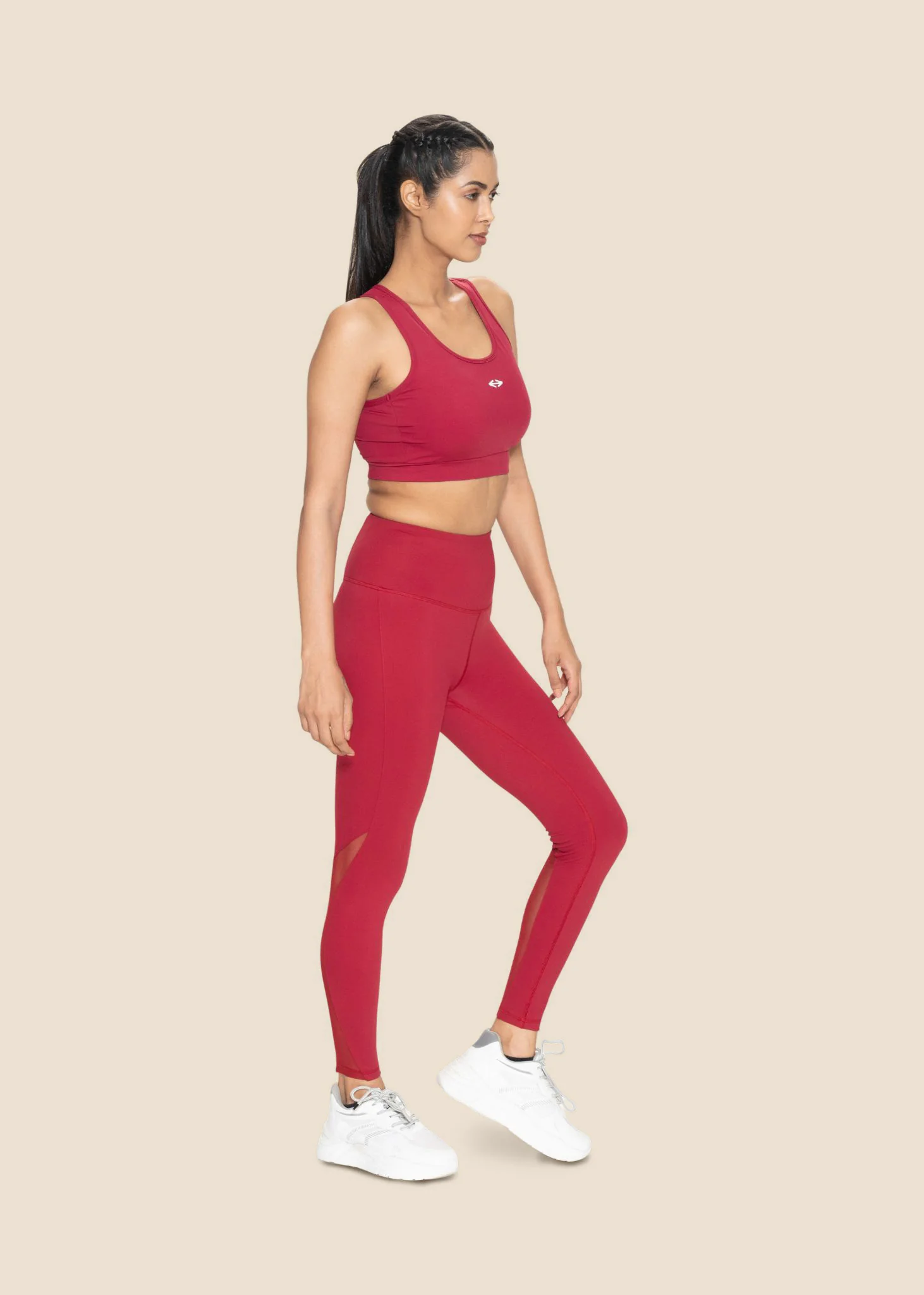 Women Mesh Leggings - Maroon - Image 4