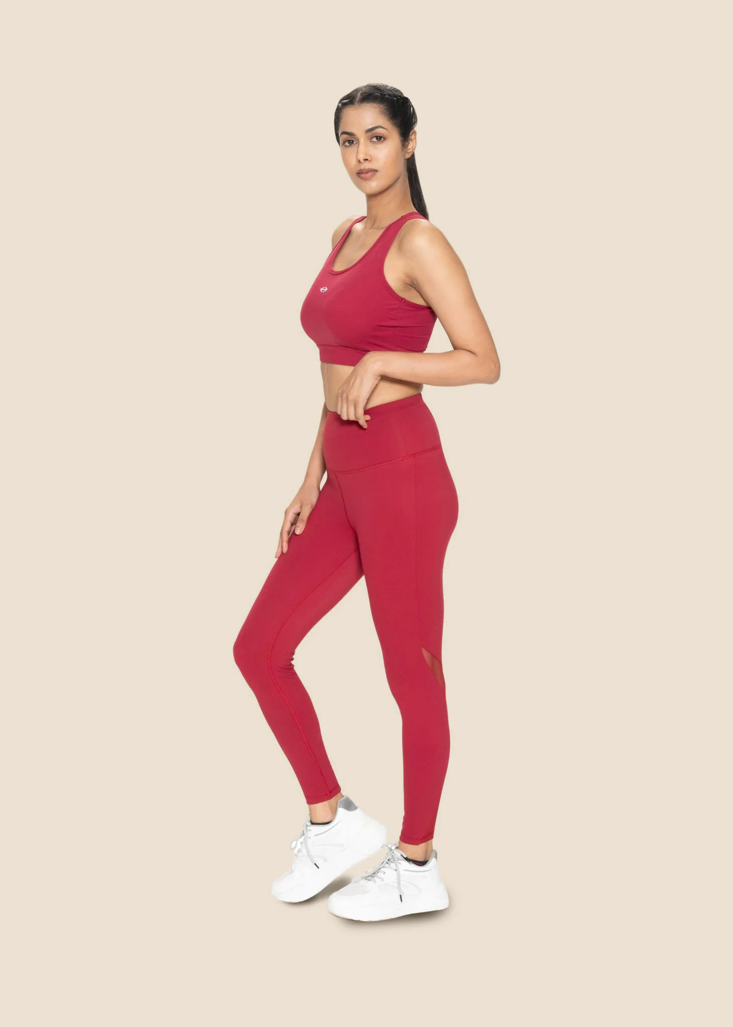 Women Mesh Leggings - Maroon - Image 5