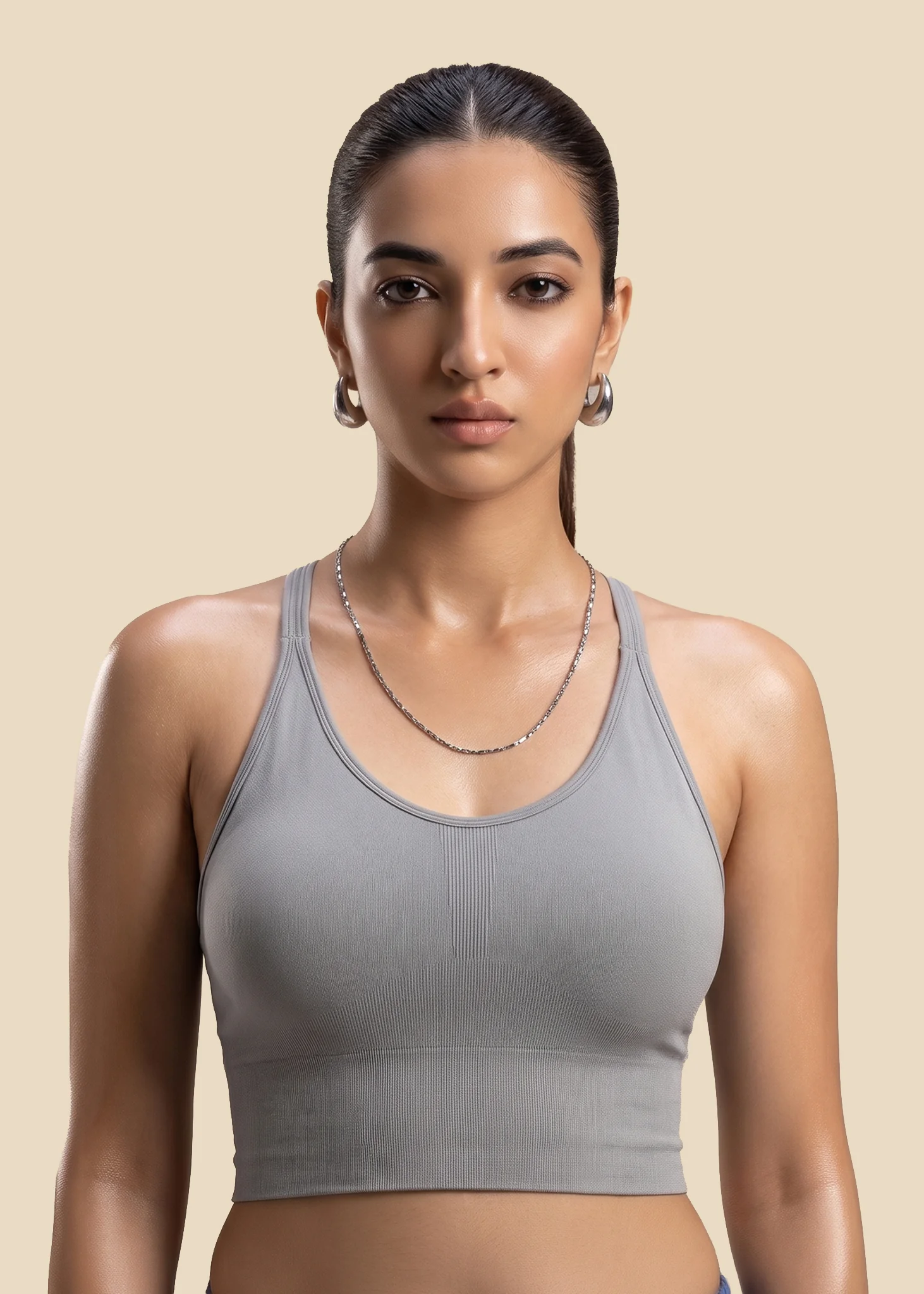 Seamless open Back Sports Bra - Grey