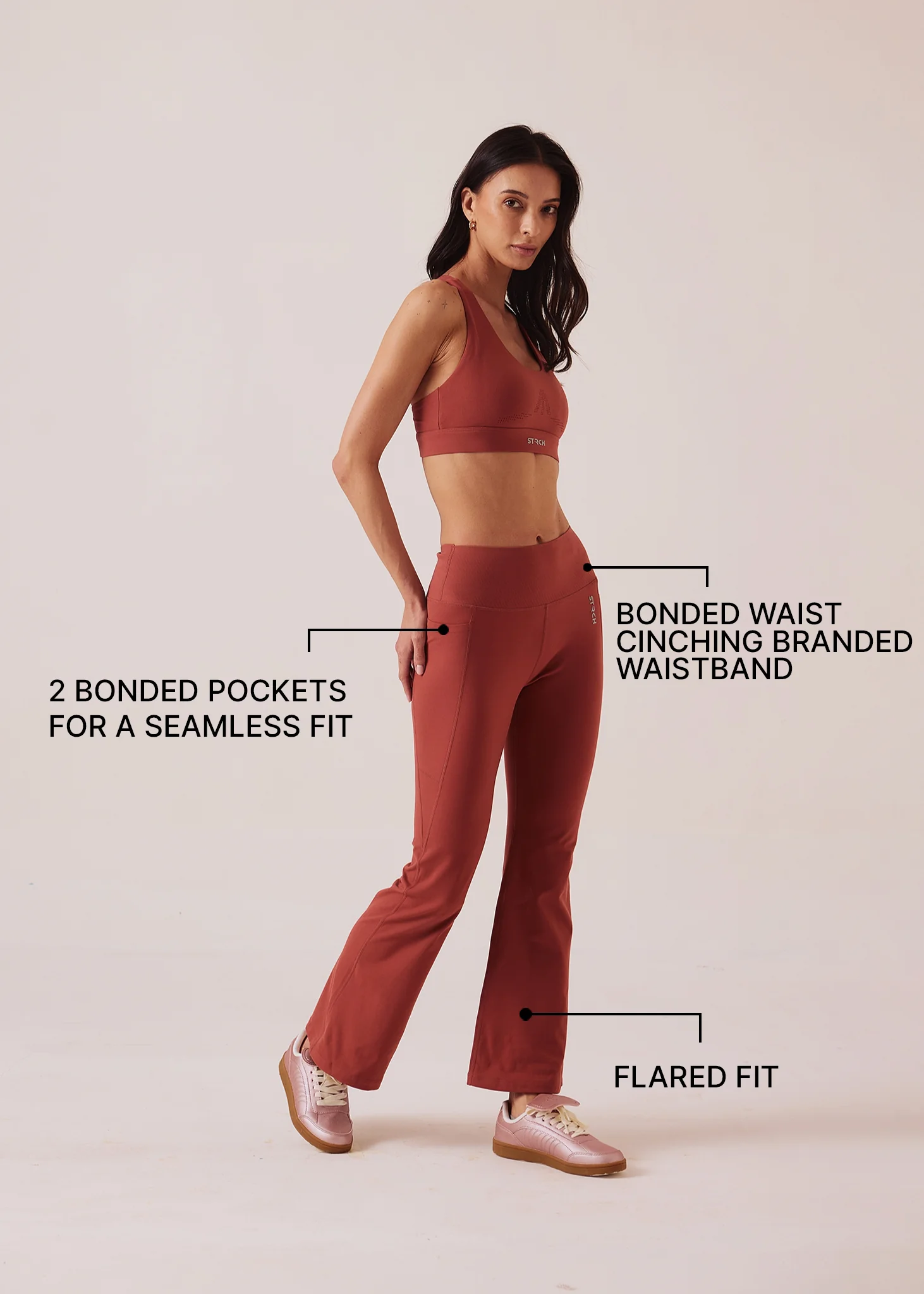 Women Pocket Flare Leggings - Marsala Red - Image 3