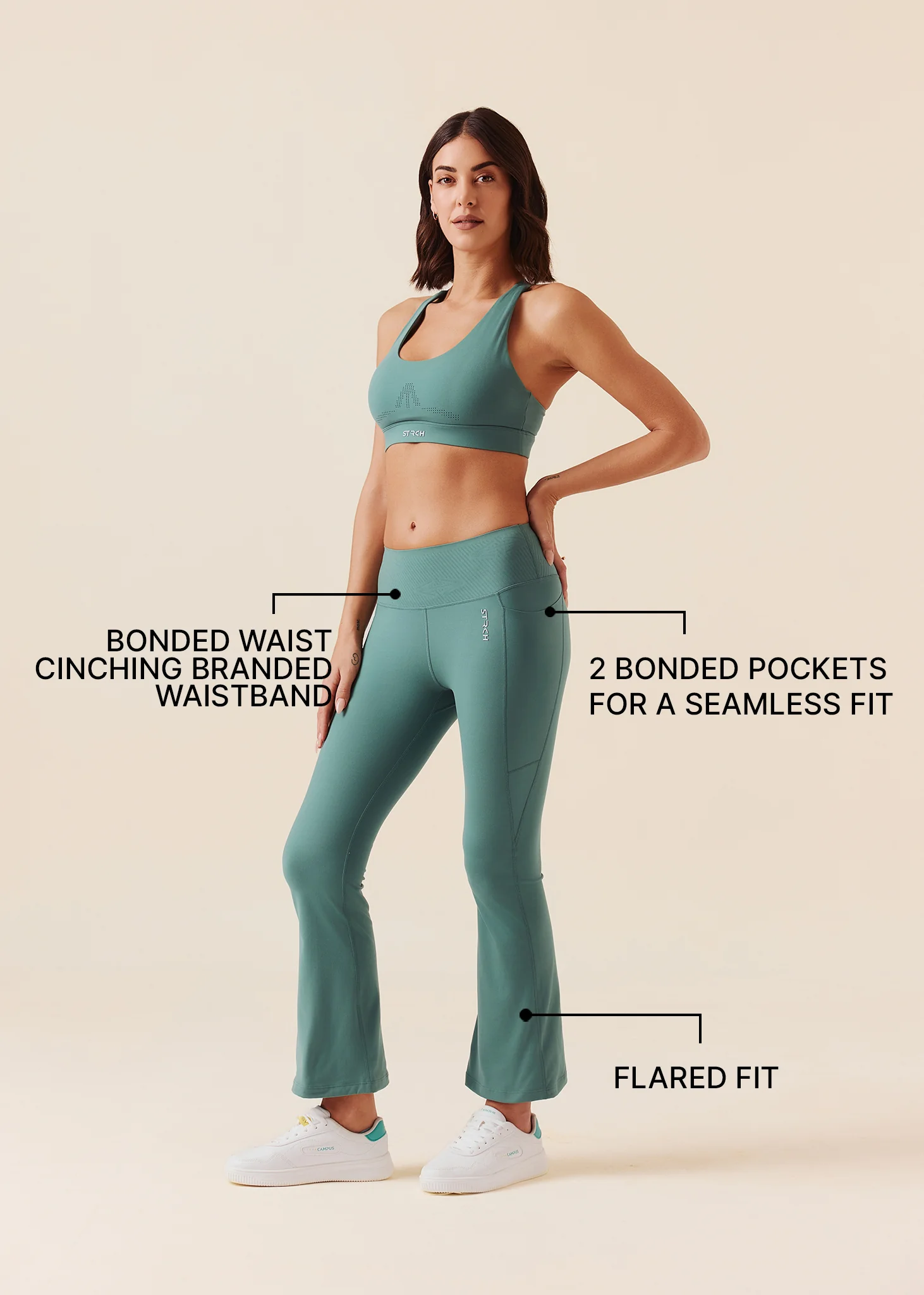 Women Pocket Flare Leggings - Vine Green - Image 3