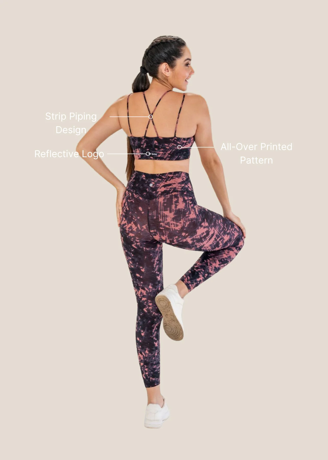Low Impact Printed Sports Bra - Delicate Pink - Image 3