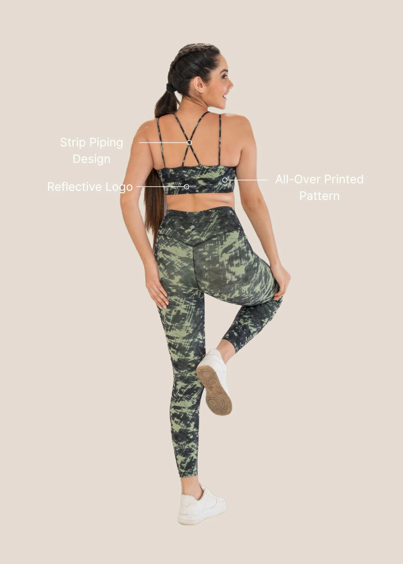 Low Impact Printed Sports Bra - Dusty Green - Image 3