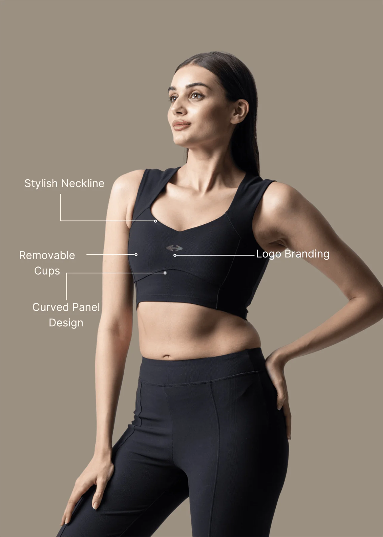 Women Reflective Gym Sports Bra - Black - Image 3