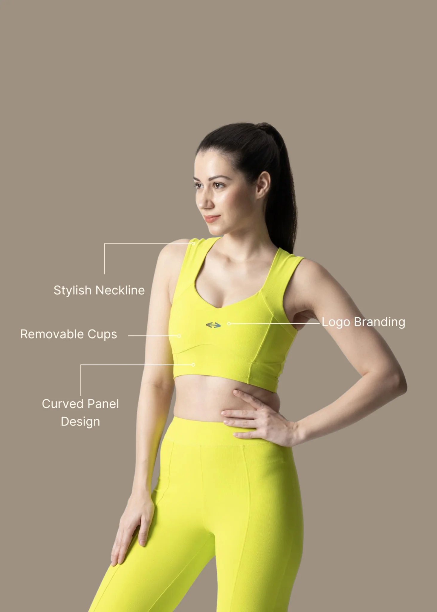 Women Reflective Gym Sports Bra - Neon Green - Image 3