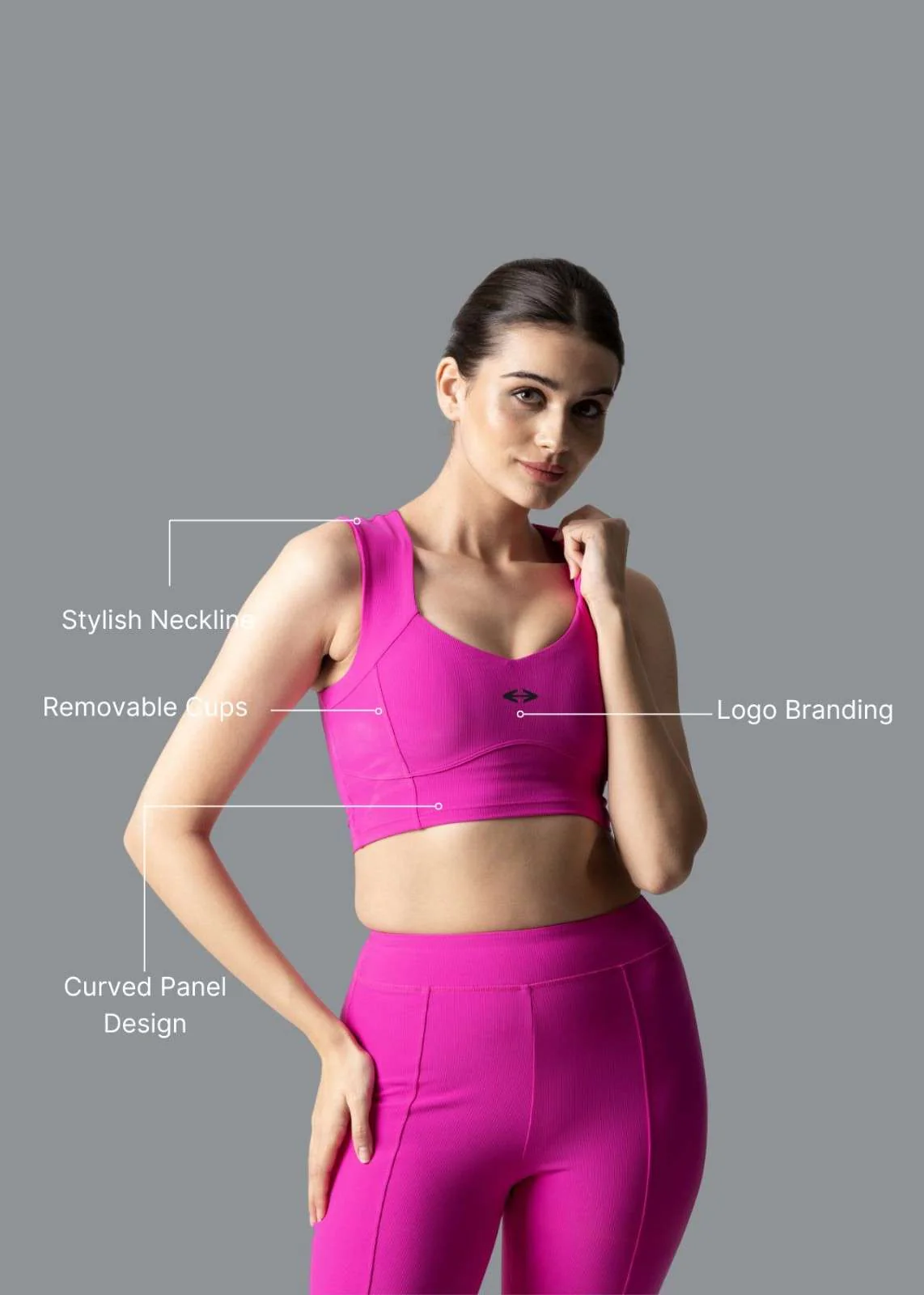 Women Reflective Gym Sports Bra - Shocking Pink - Image 2