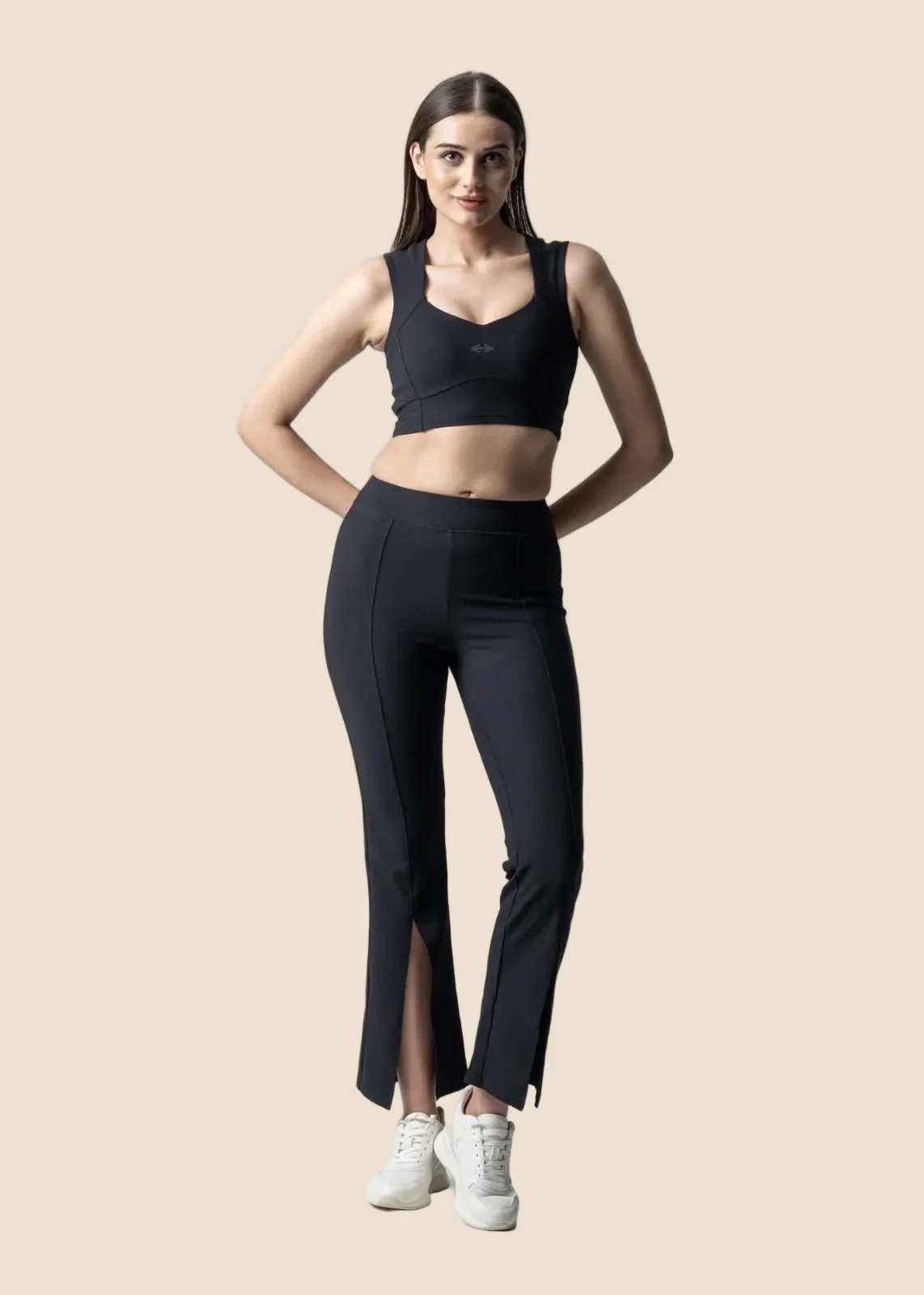 Women Ribbed Flare Pants - Black - Image 2