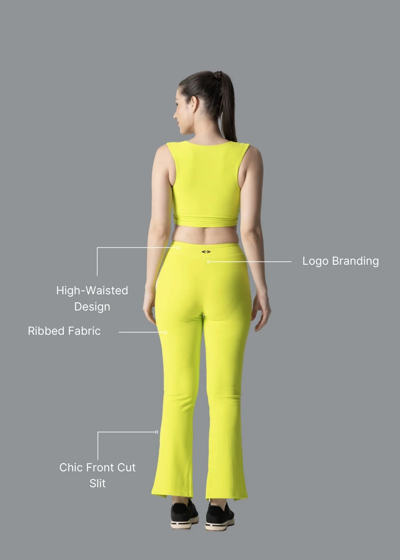 Women Ribbed Flare Pants - Neon Green - Image 2