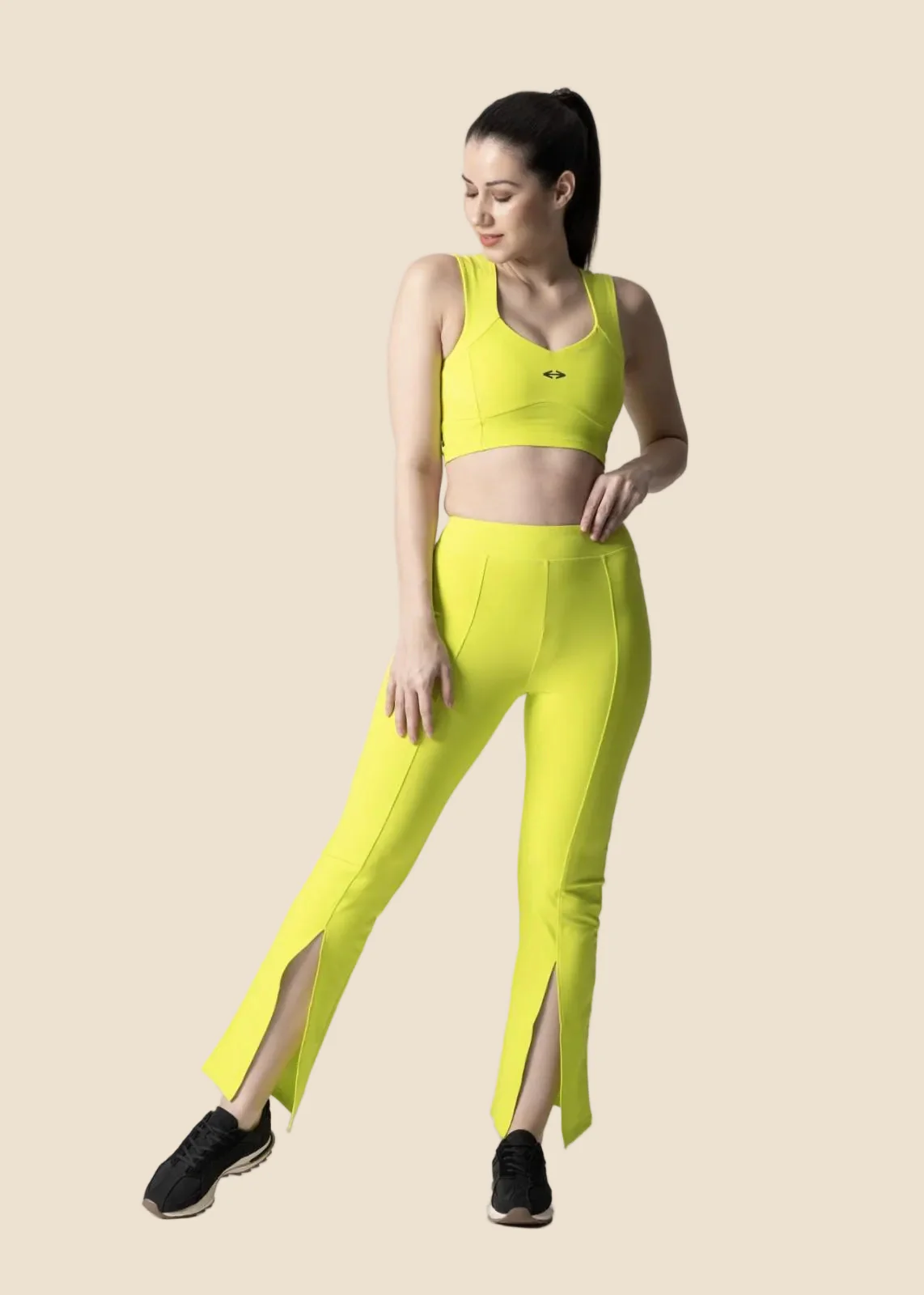 Women Ribbed Flare Pants - Neon Green - Image 3