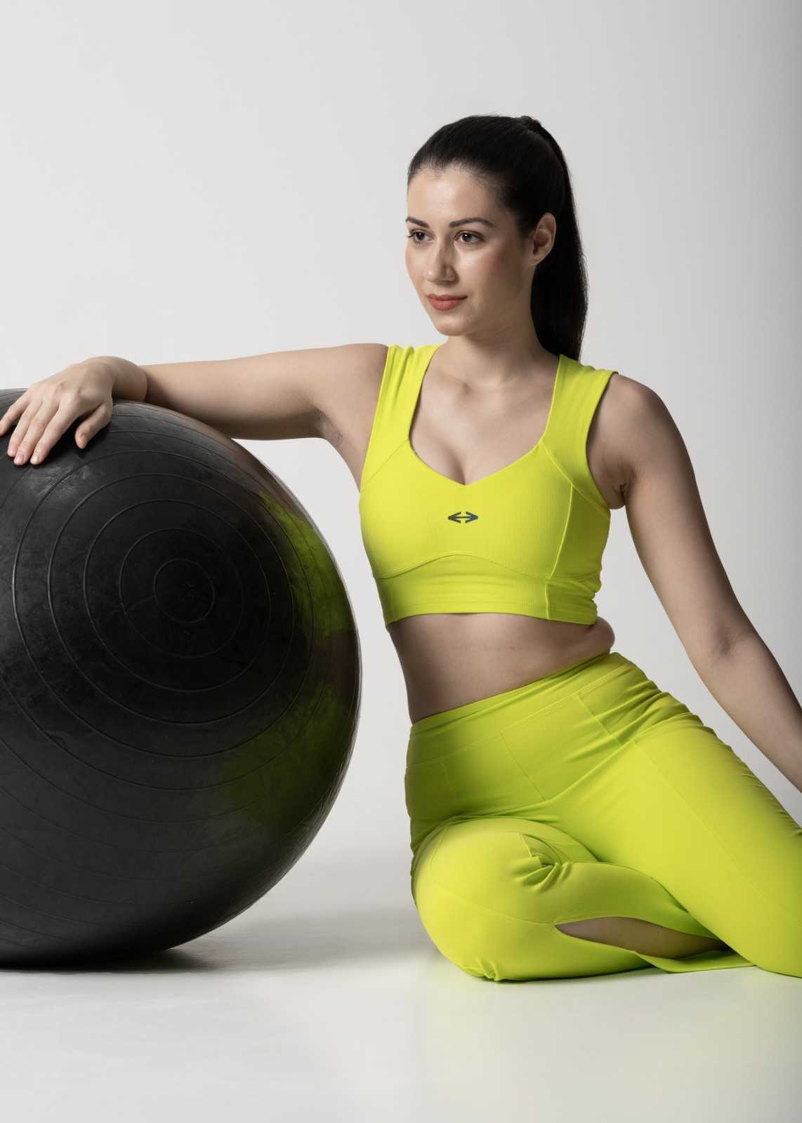 Women Ribbed Flare Pants - Neon Green - Image 4
