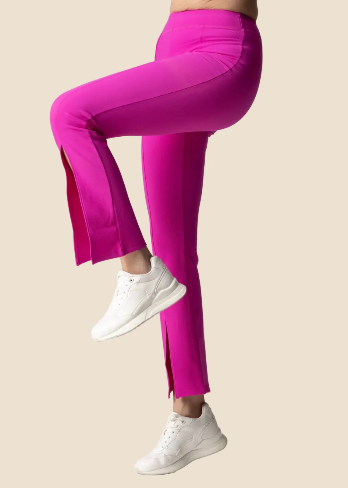 Women Ribbed Flare Pants - Shocking Pink - Image 5