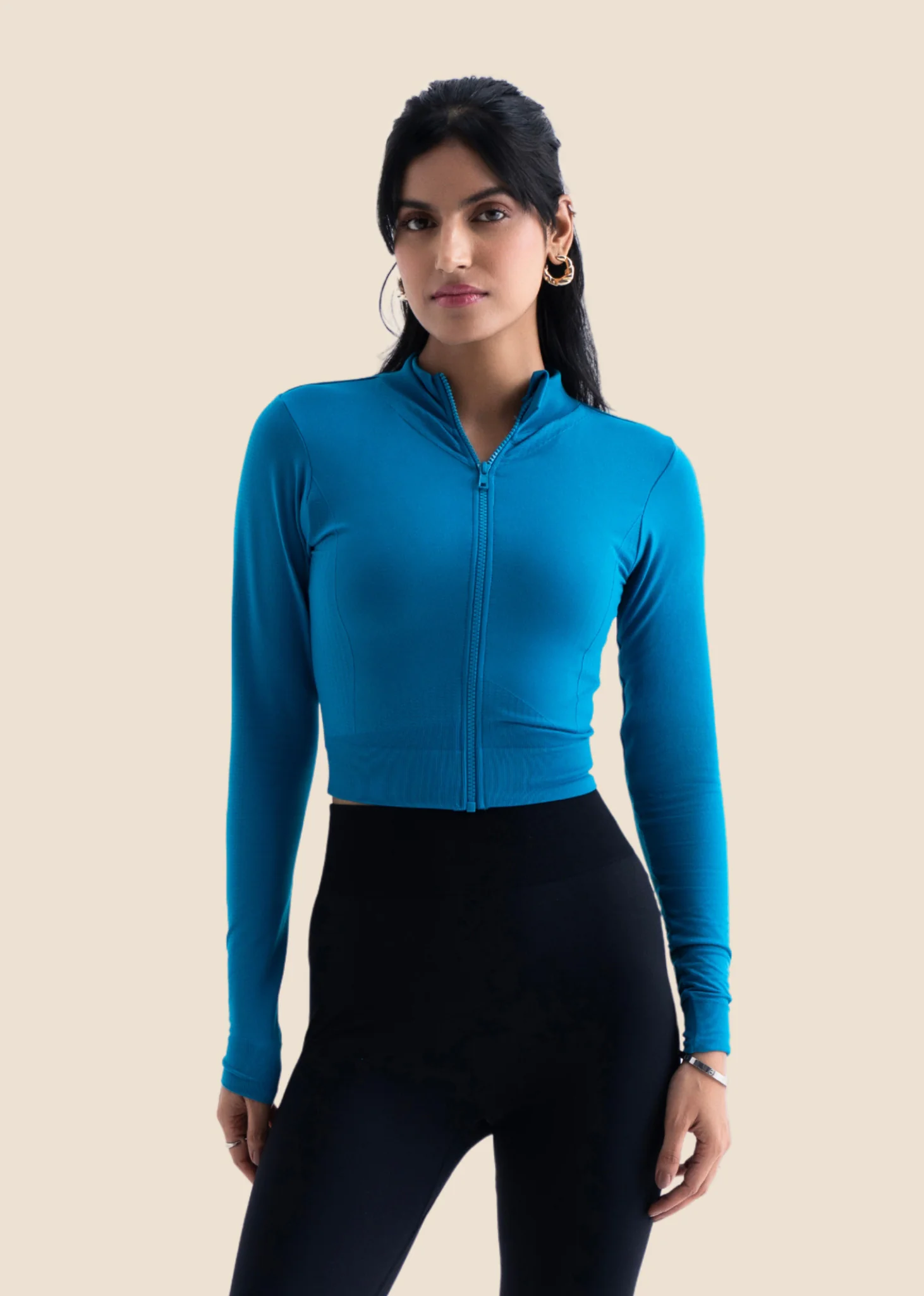 Women Seamless Crop Jacket - Teal