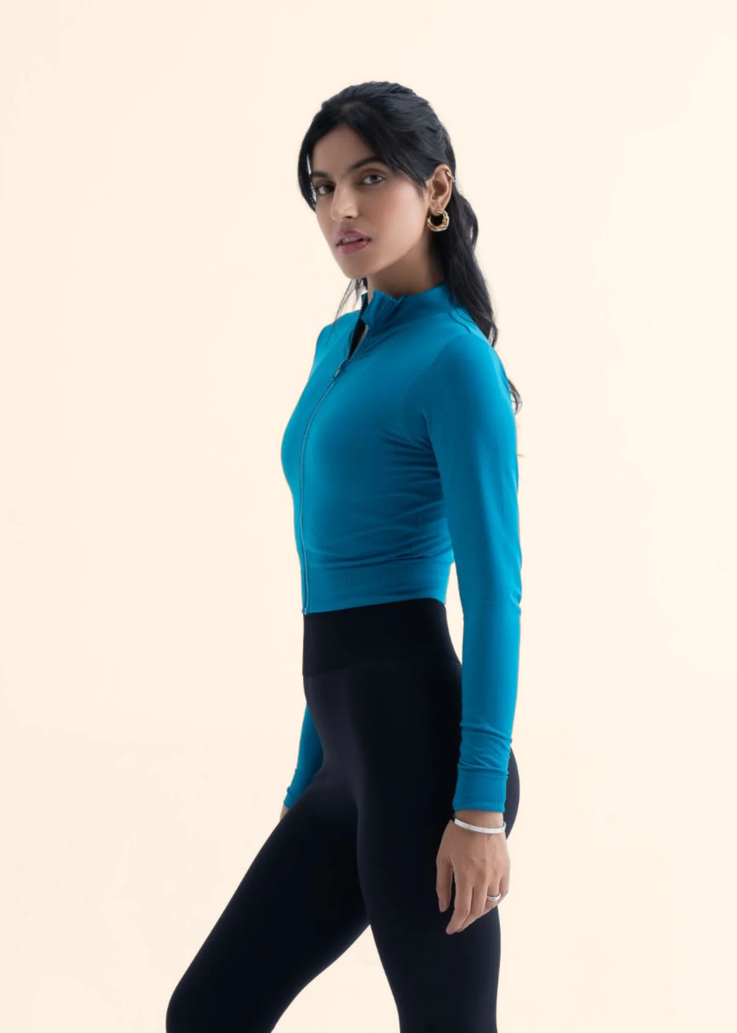 Women Seamless Crop Jacket - Teal - Image 4
