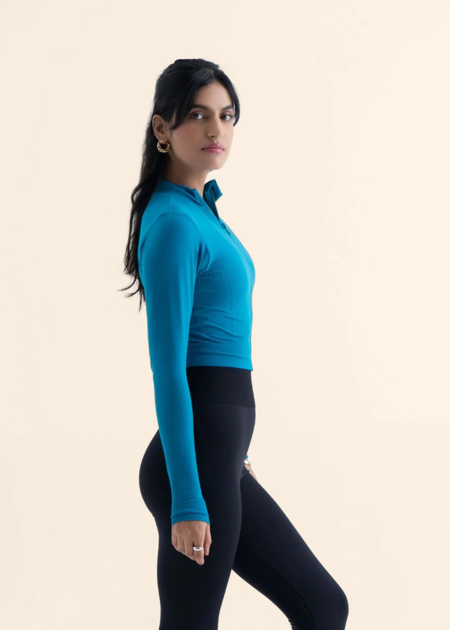 Women Seamless Crop Jacket - Teal - Image 5