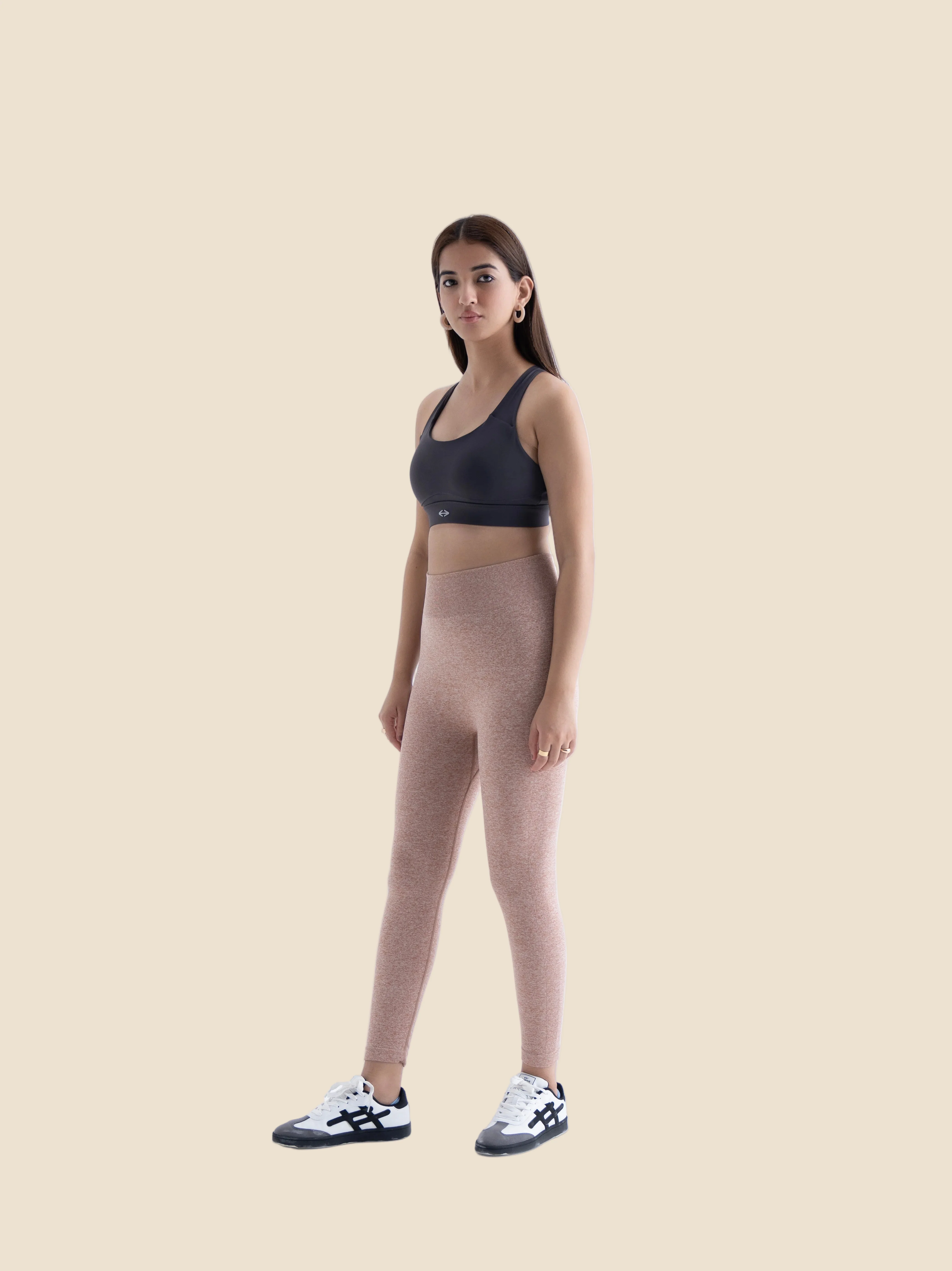 Women Seamless Flare Workout Leggings - Mocha Brown - Image 2
