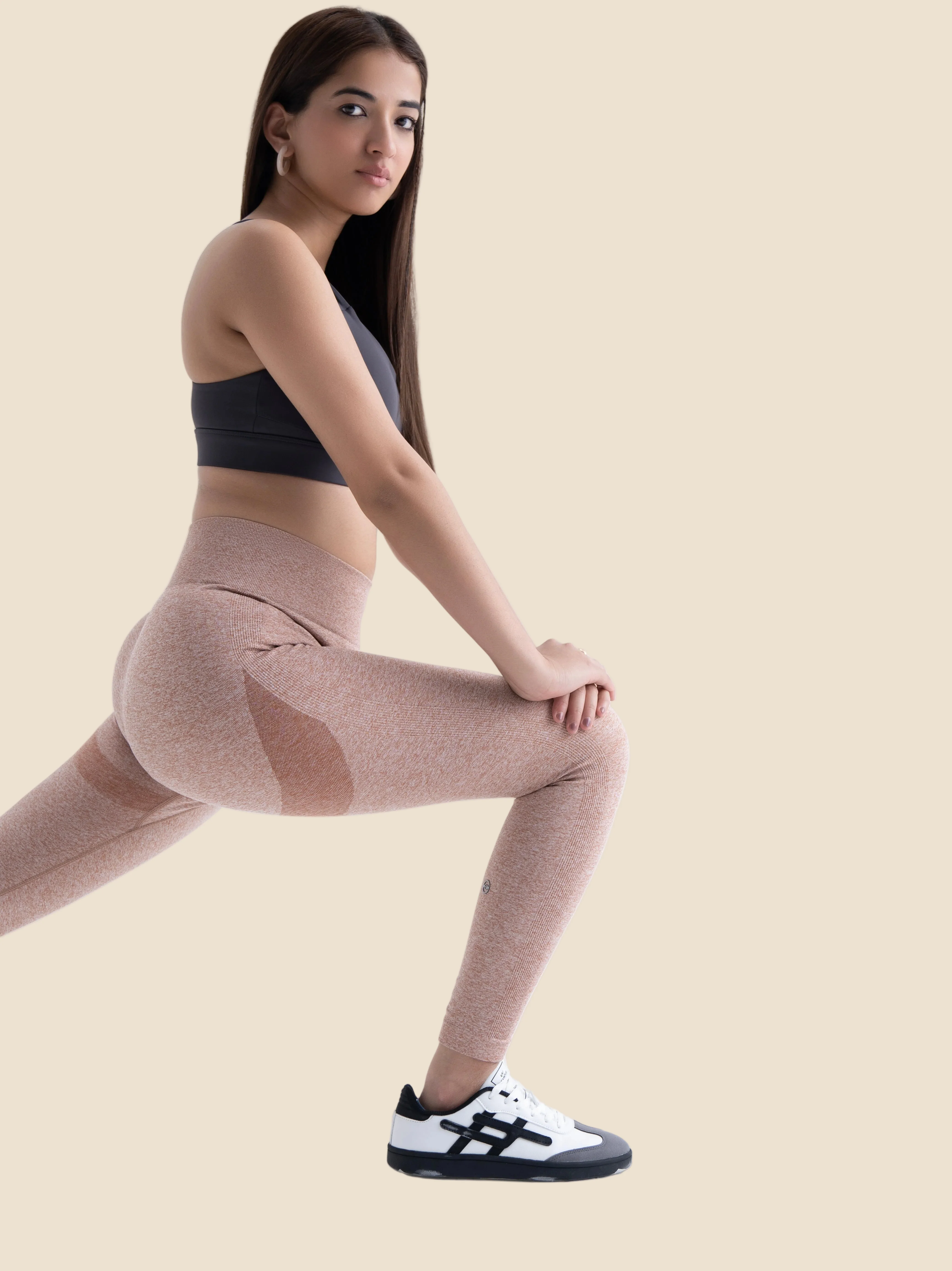 Women Seamless Flare Workout Leggings - Mocha Brown - Image 6
