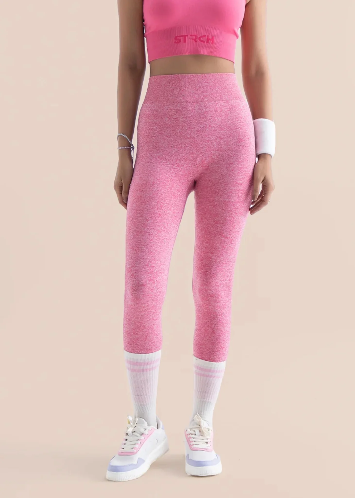 Women Seamless Flare Workout Leggings - Pink