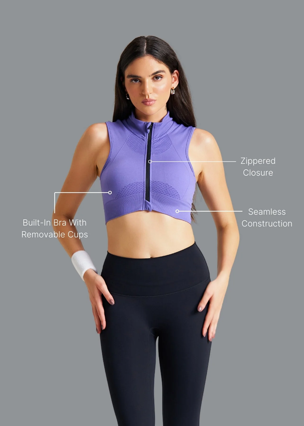 Women Seamless Zip Bra - Electric Violet - Image 2