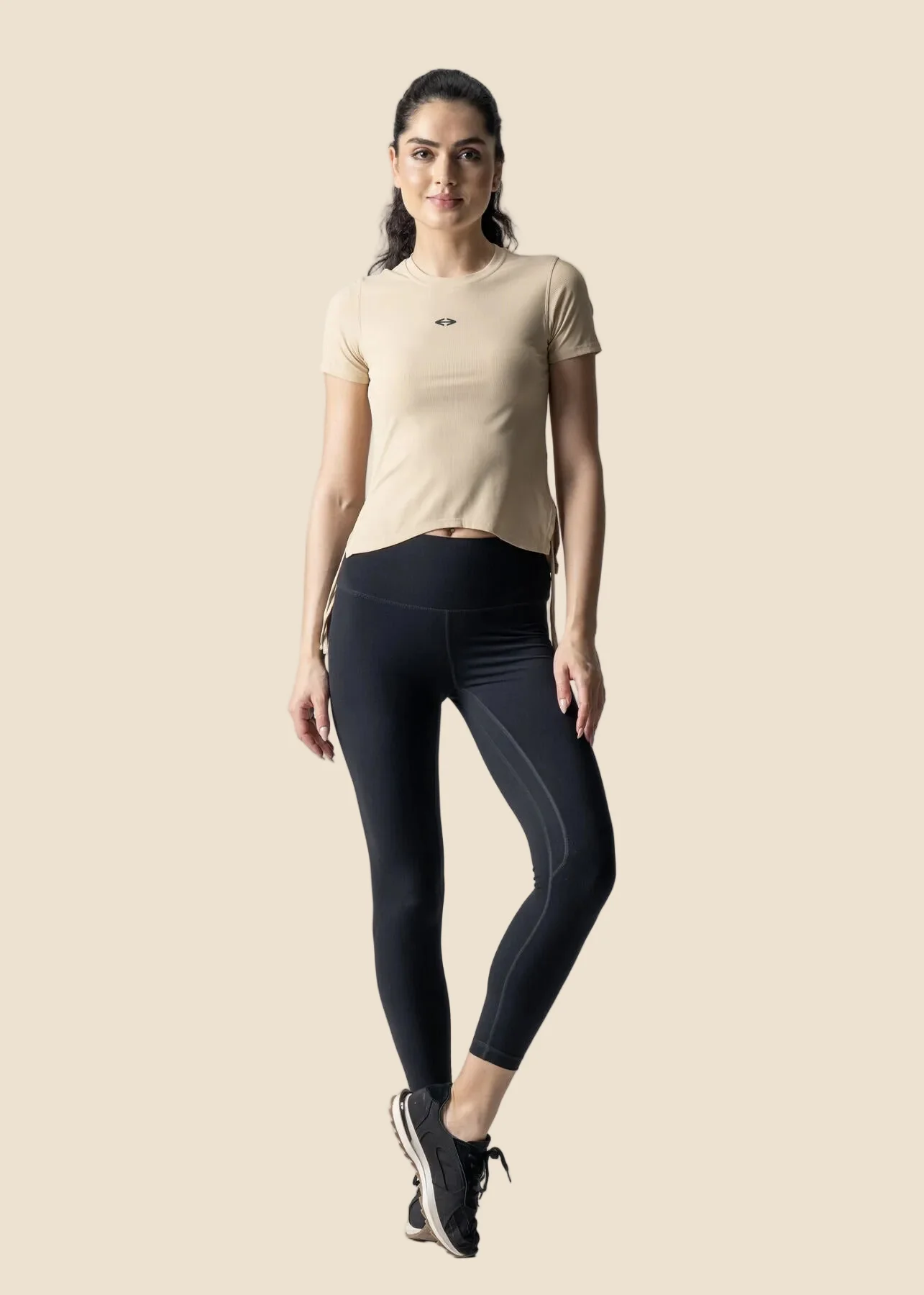 Women Side Tie Crop Top - Beige