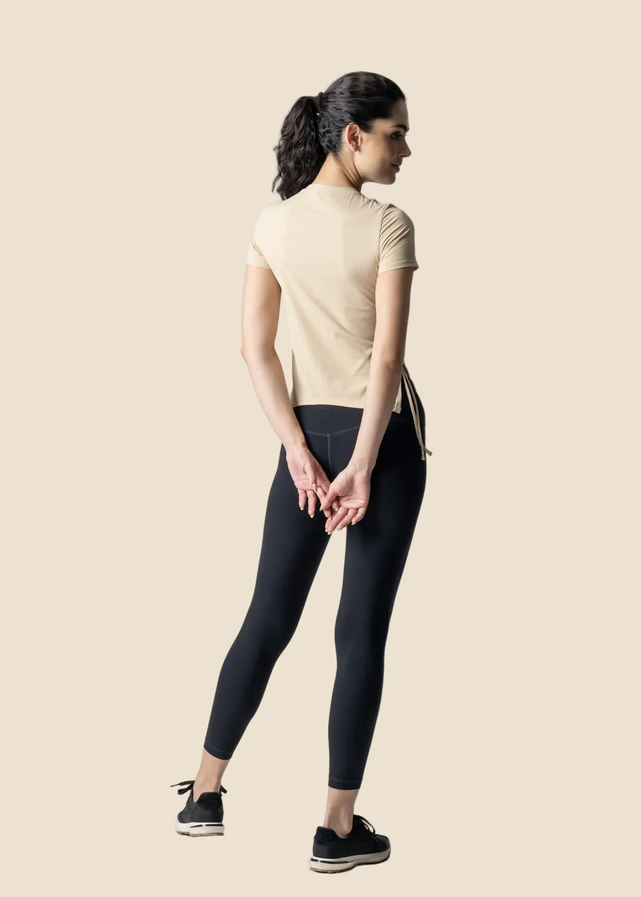 Women Side Tie Crop Top - Beige - Image 3