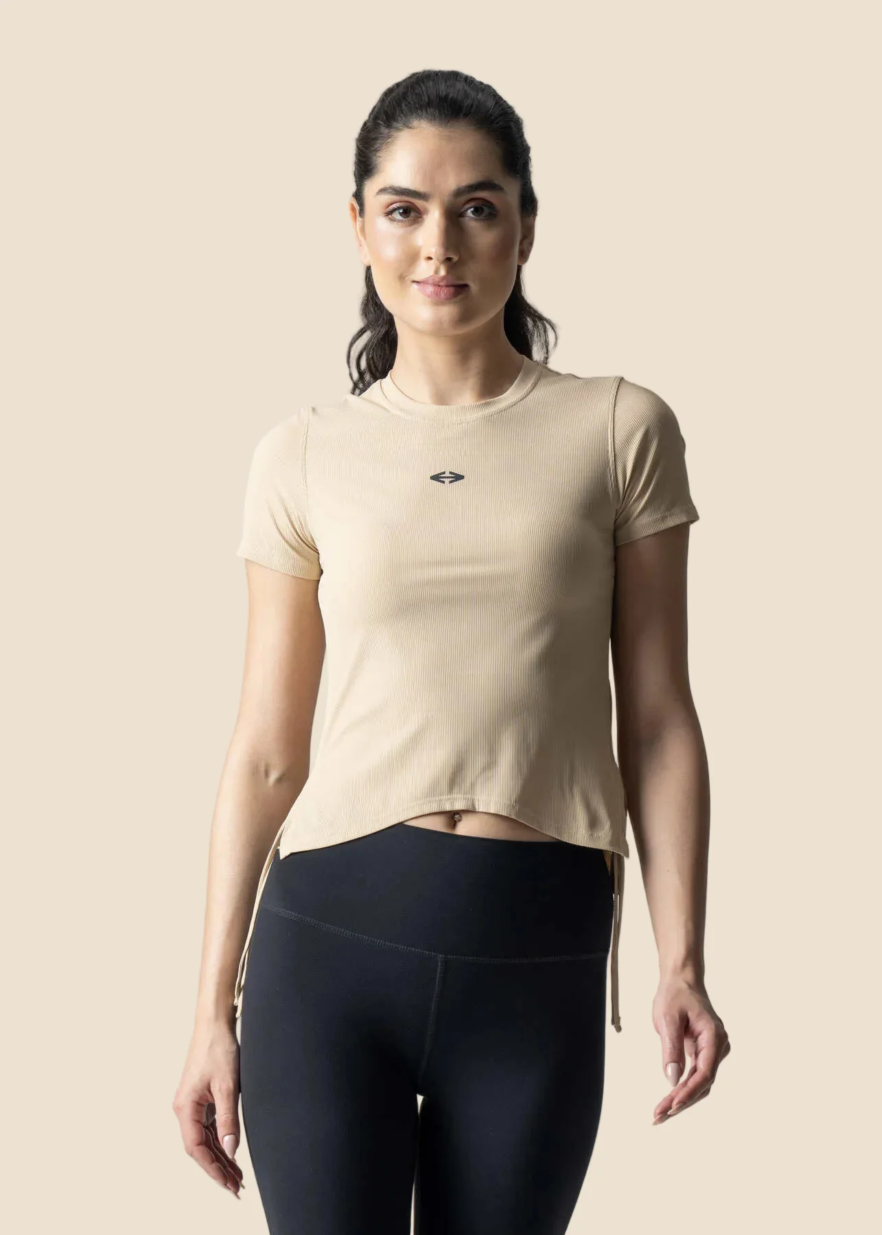 Women Side Tie Crop Top - Beige - Image 4
