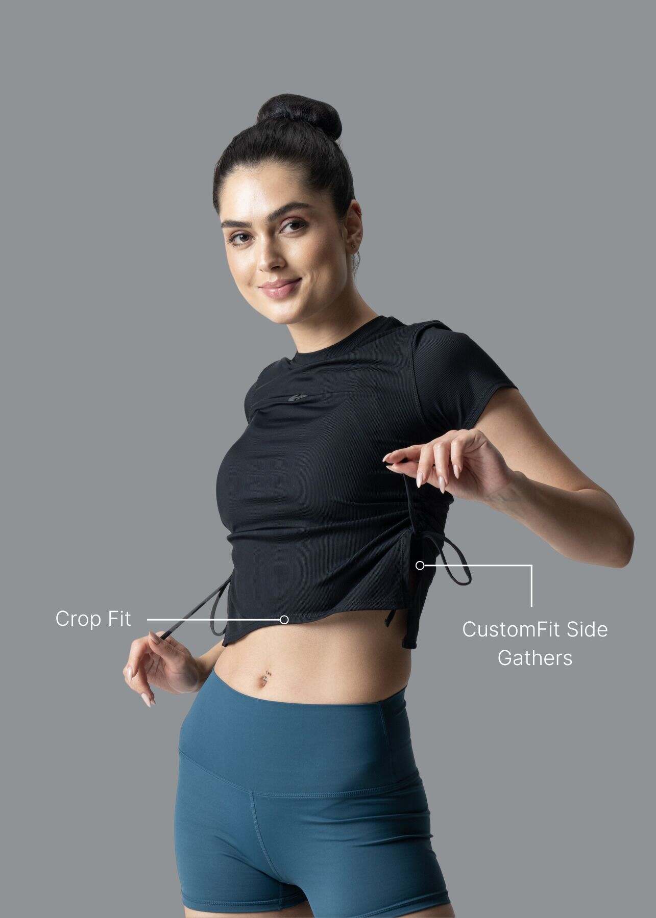 Women Side Tie Crop Top - Black - Image 2