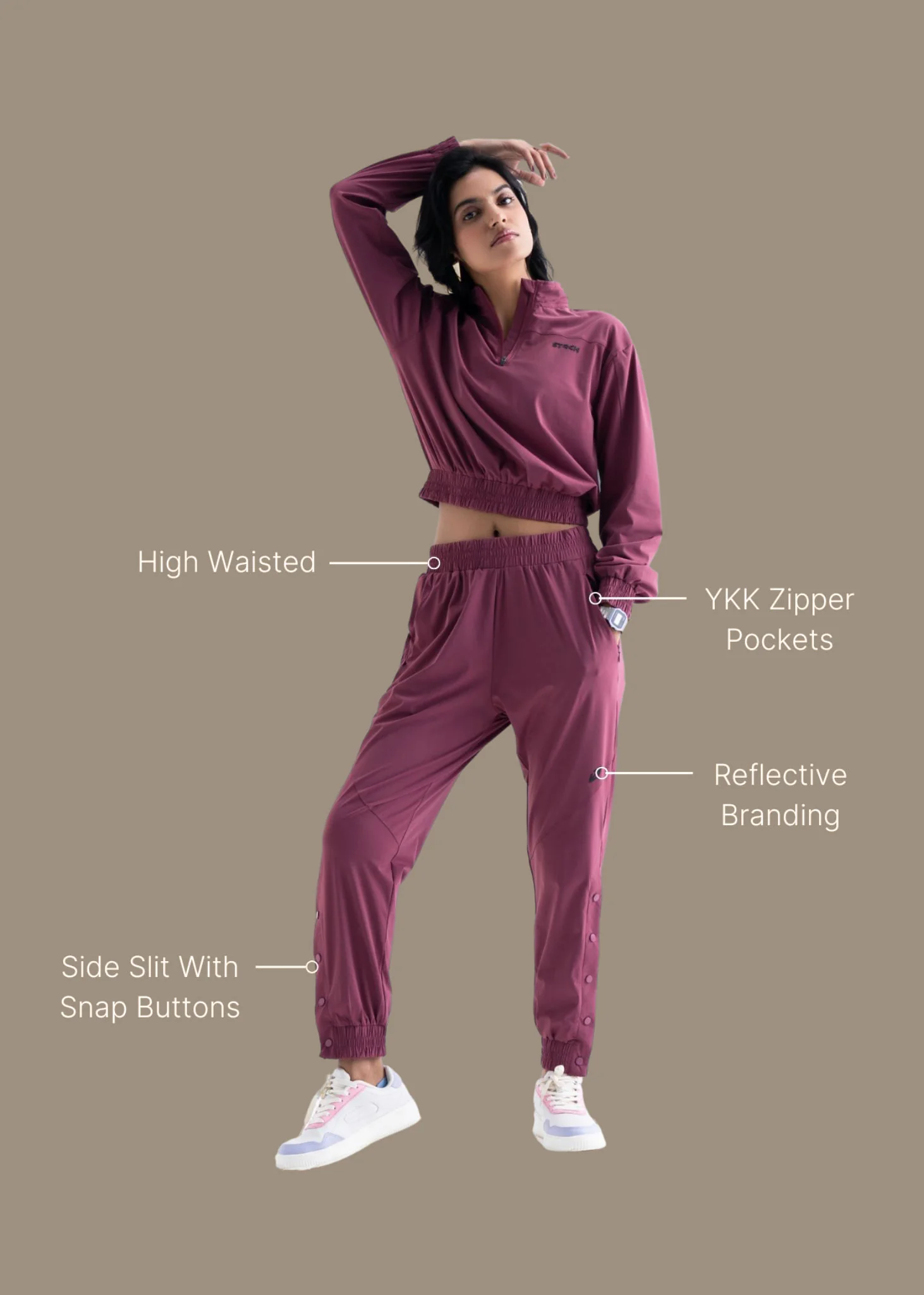 Play Core Snap Botton Track Pants - Hawthorn Rose - Image 3
