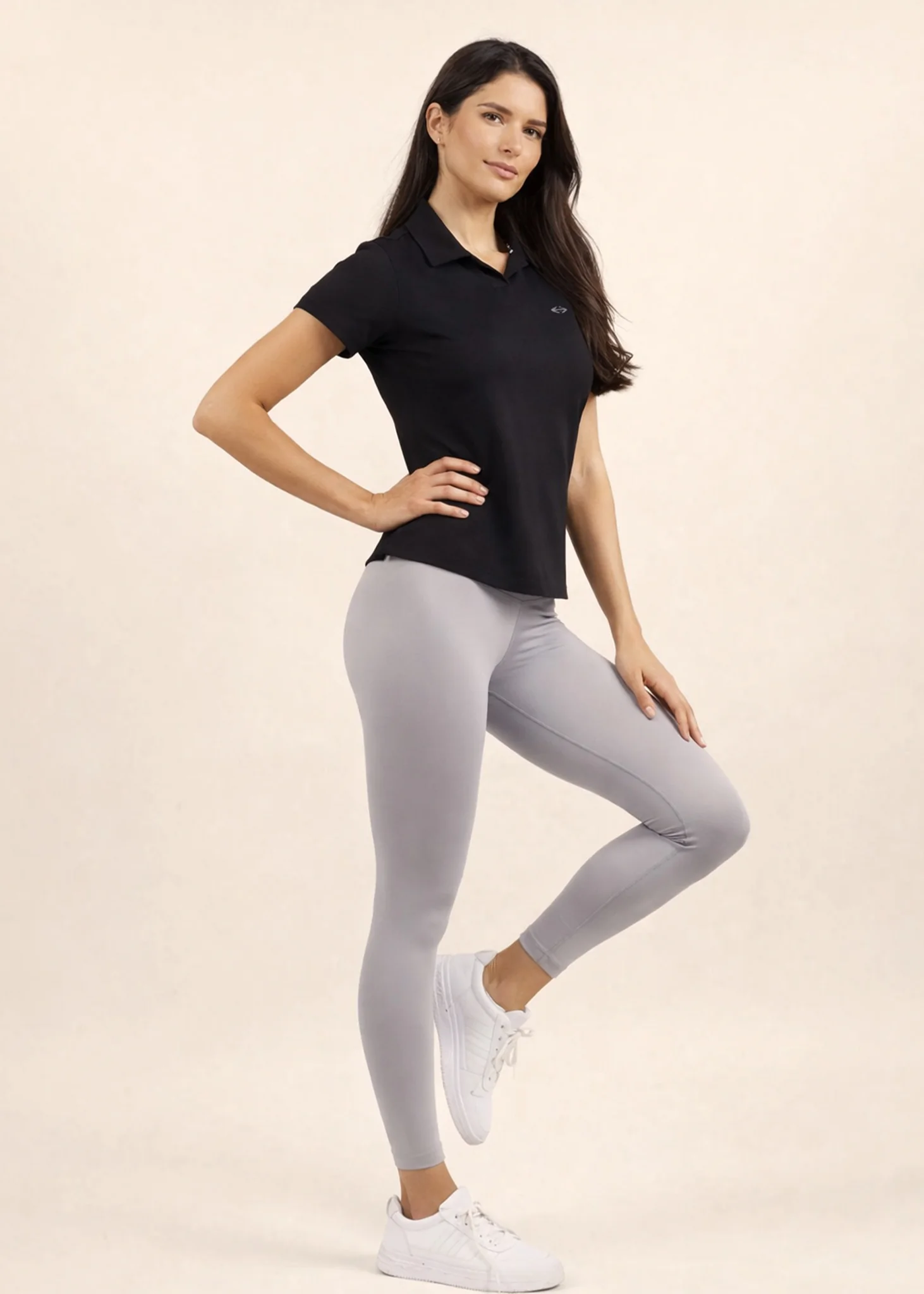 Women Sporty Textured Polo Top - Black - Image 3