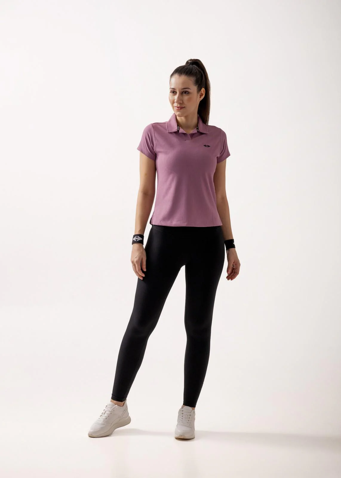 Women Sporty Textured Polo Top - Blush Pink - Image 3