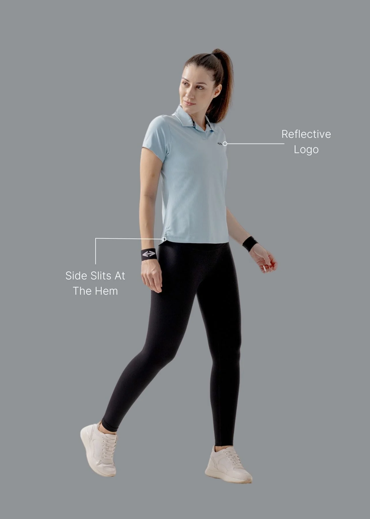 Women Sporty Textured Polo Top - Sky Blue - Image 2