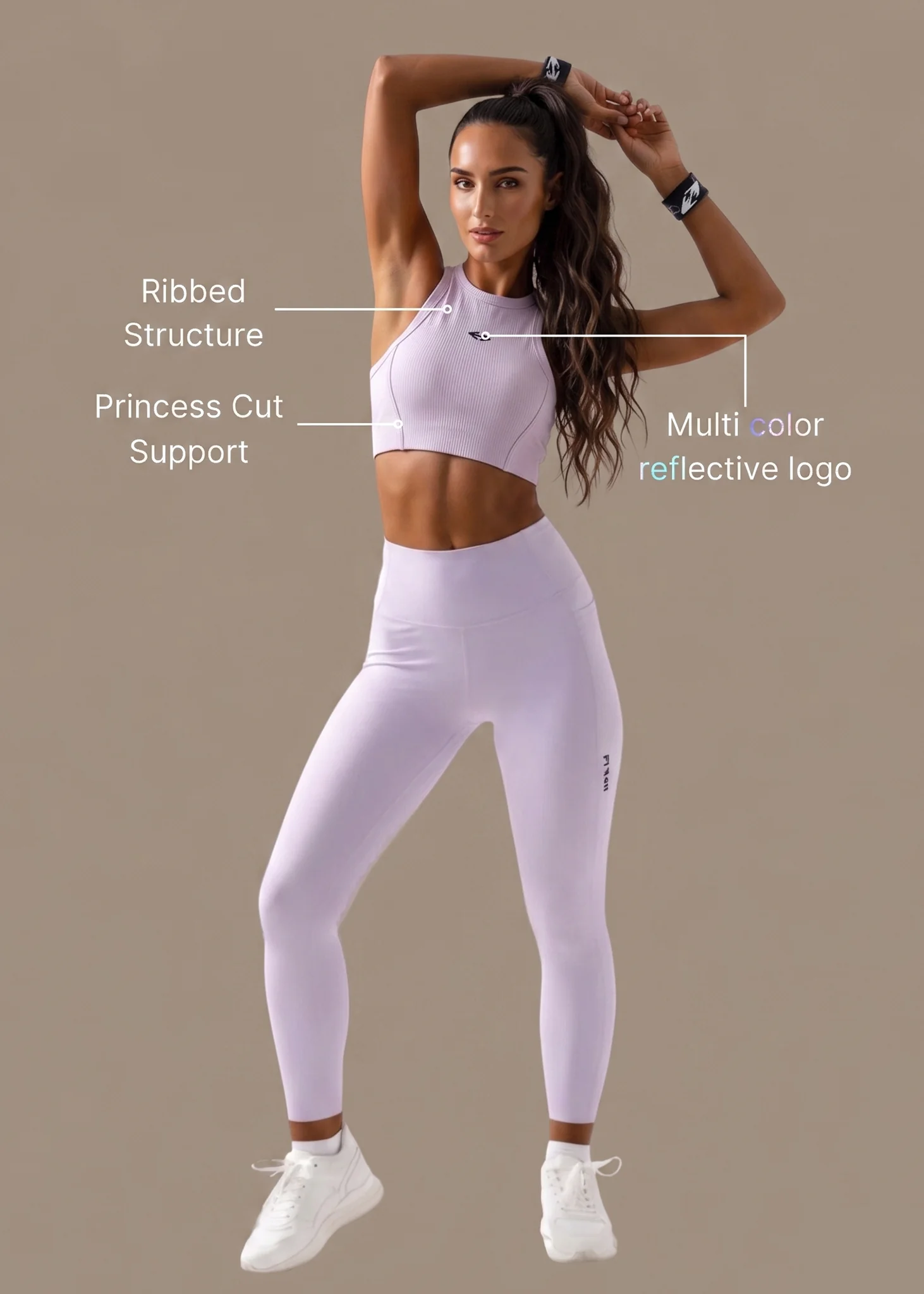 Ribbed T-back sports bra - Orchid Bloom - Image 2
