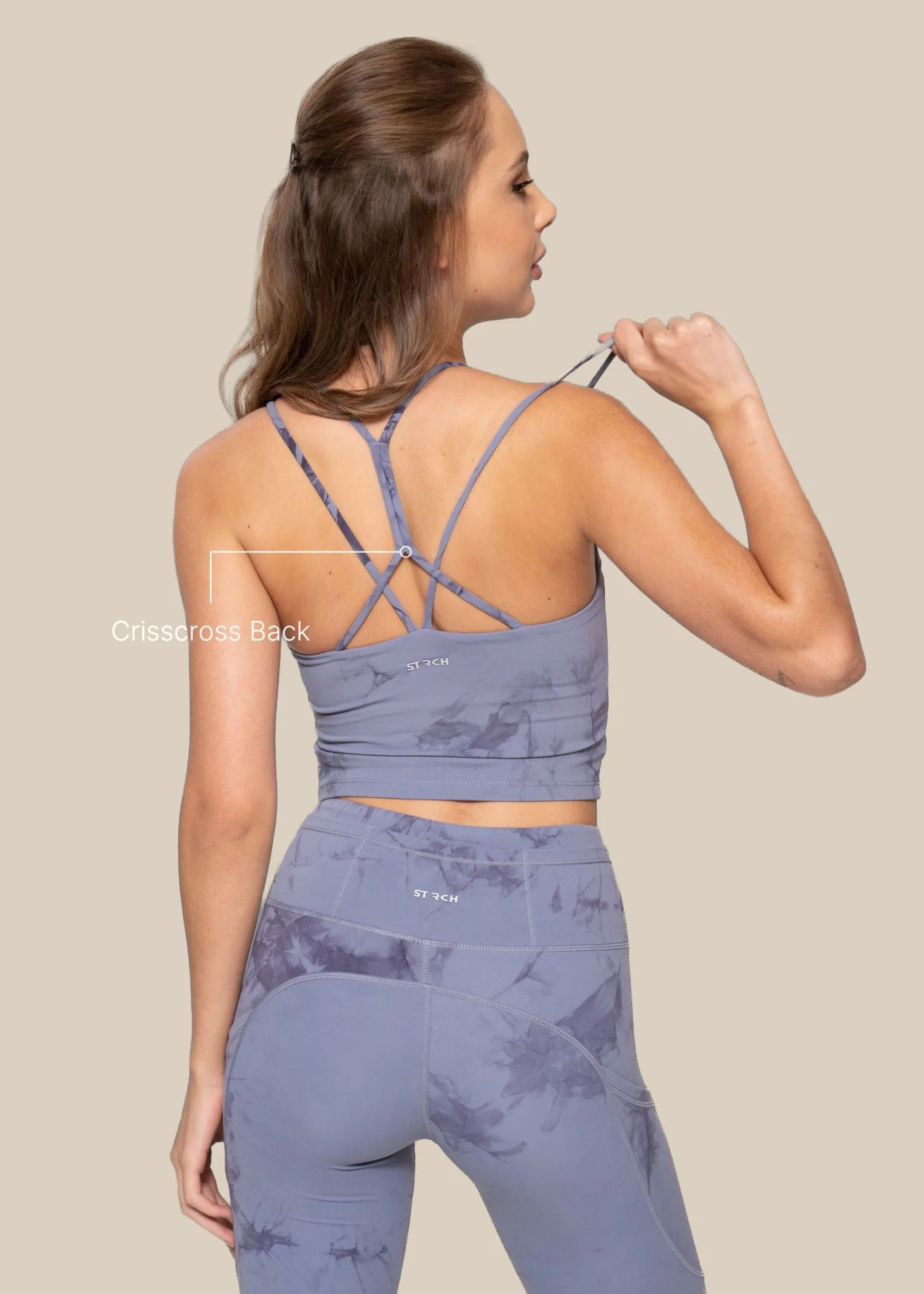 Tie-dye printed medium impact bra tank - Ice Blue - Image 3