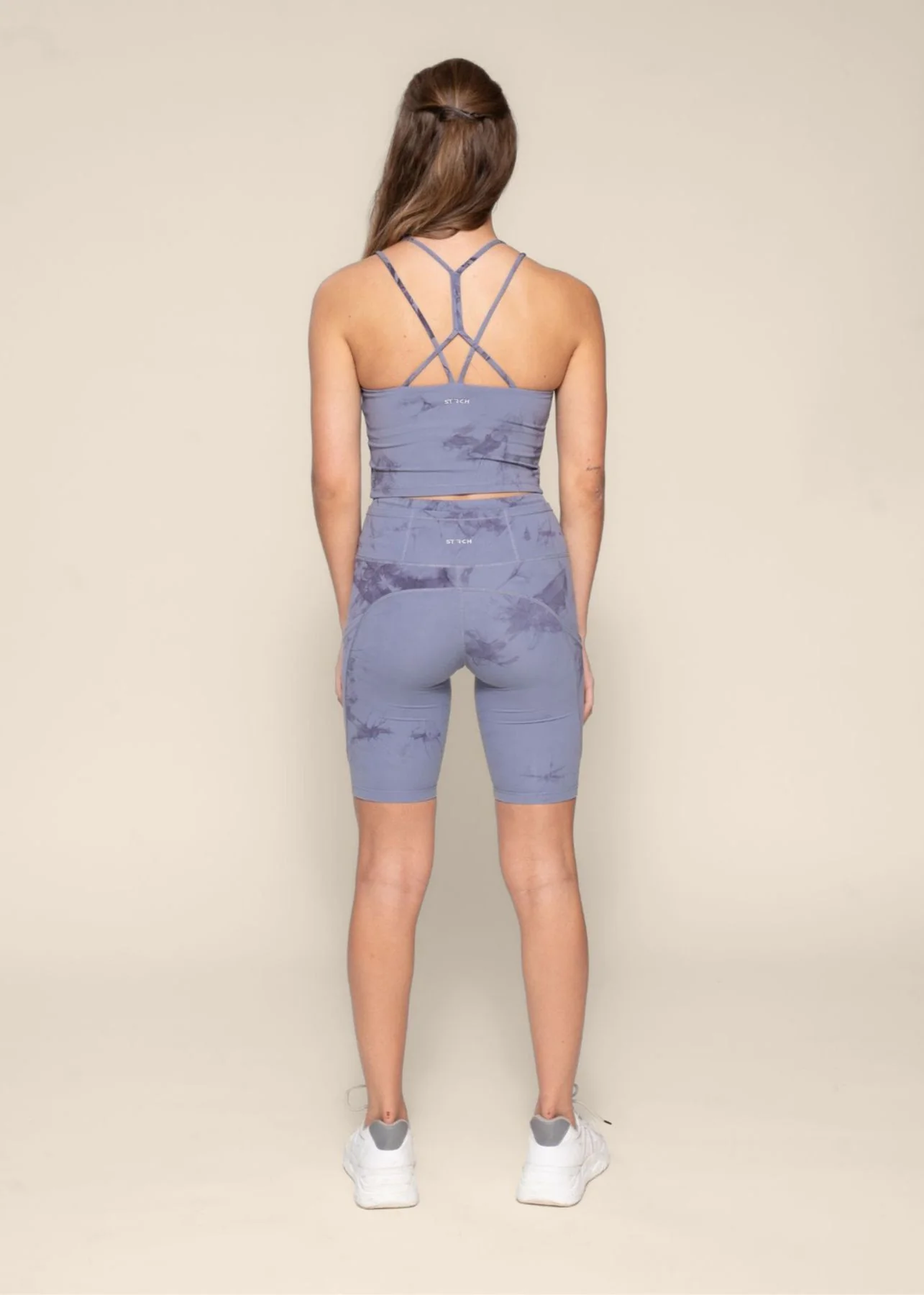 Tie-dye printed medium impact bra tank - Ice Blue - Image 7