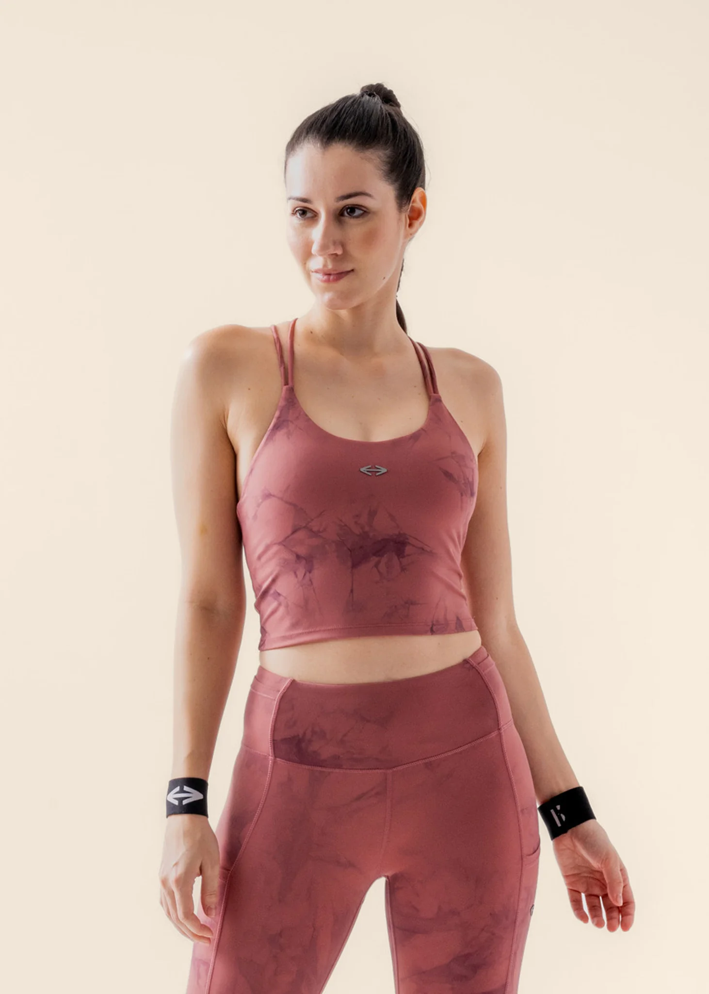 Tie-dye printed medium impact bra tank - Rosewood