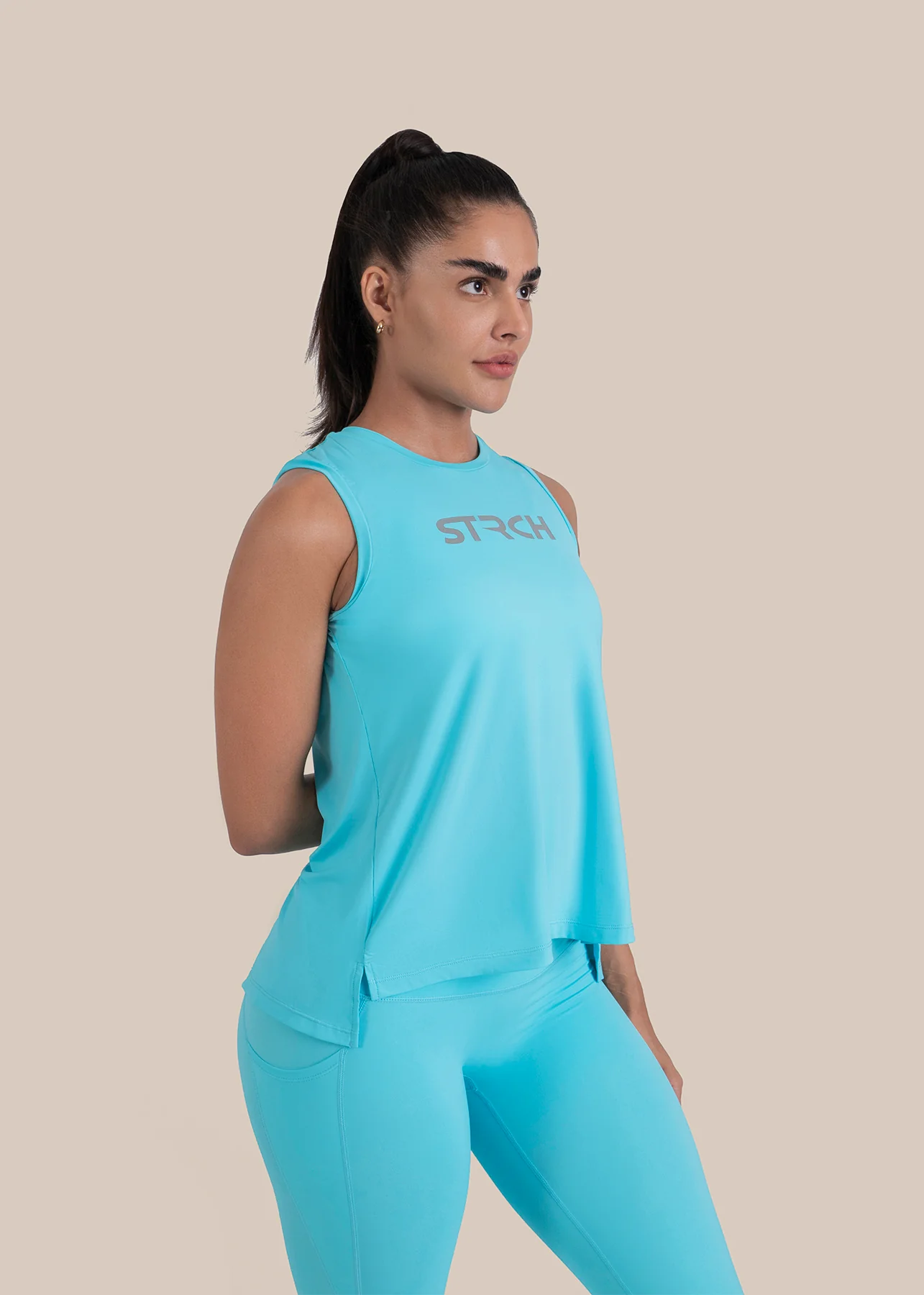 Strch Flex Tie-Back Tank - Blue - Image 3