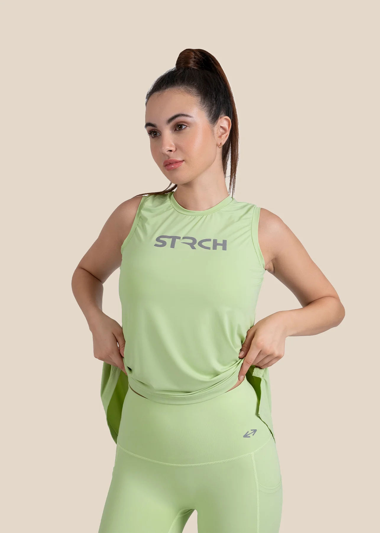 Strch Flex Tie-Back Tank - Green - Image 4