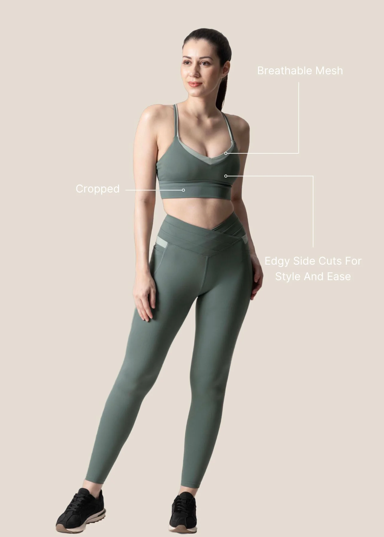 Double Up Power Leggings - Sage Green - Image 3