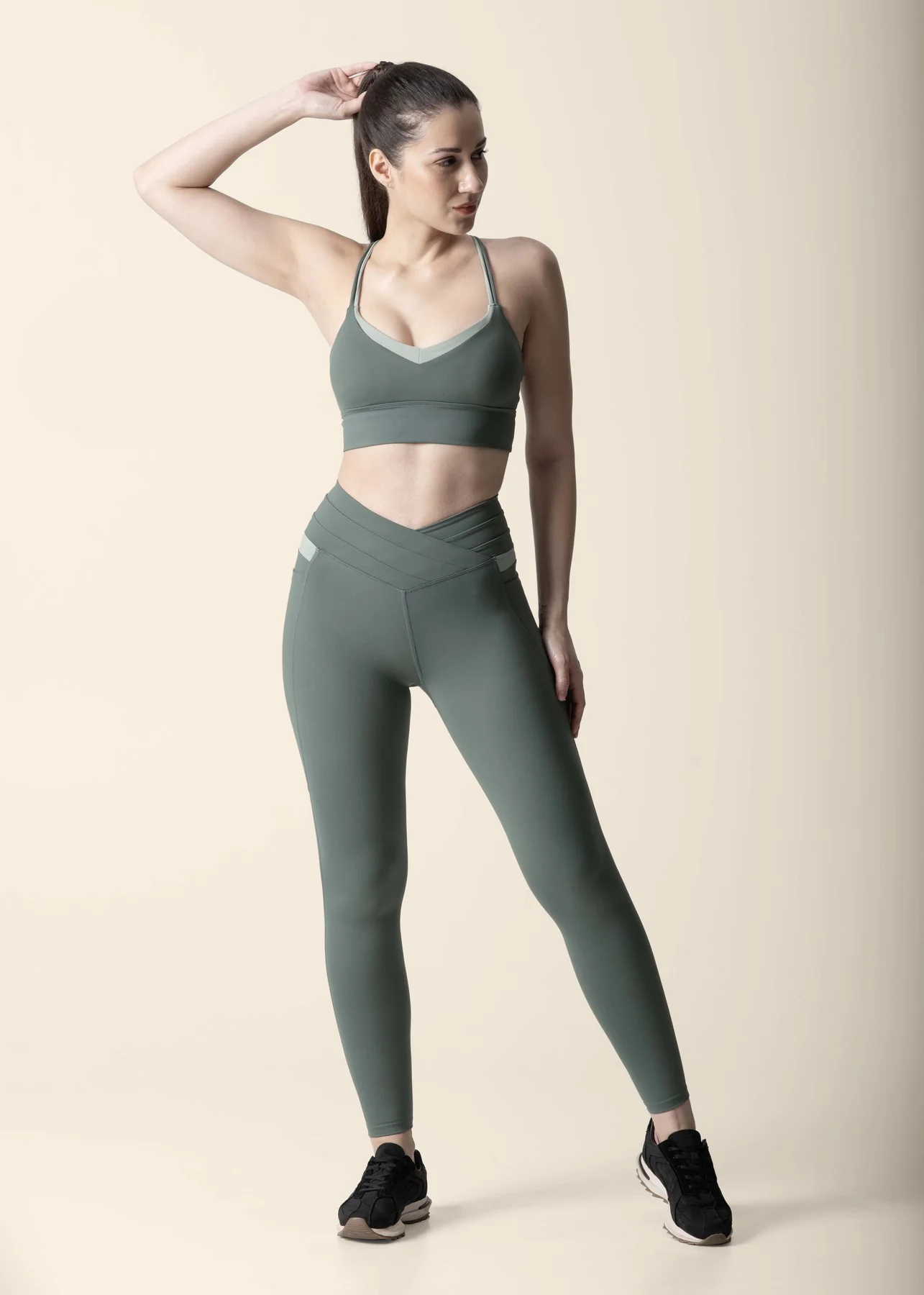 Double Up Power Leggings - Sage Green - Image 4