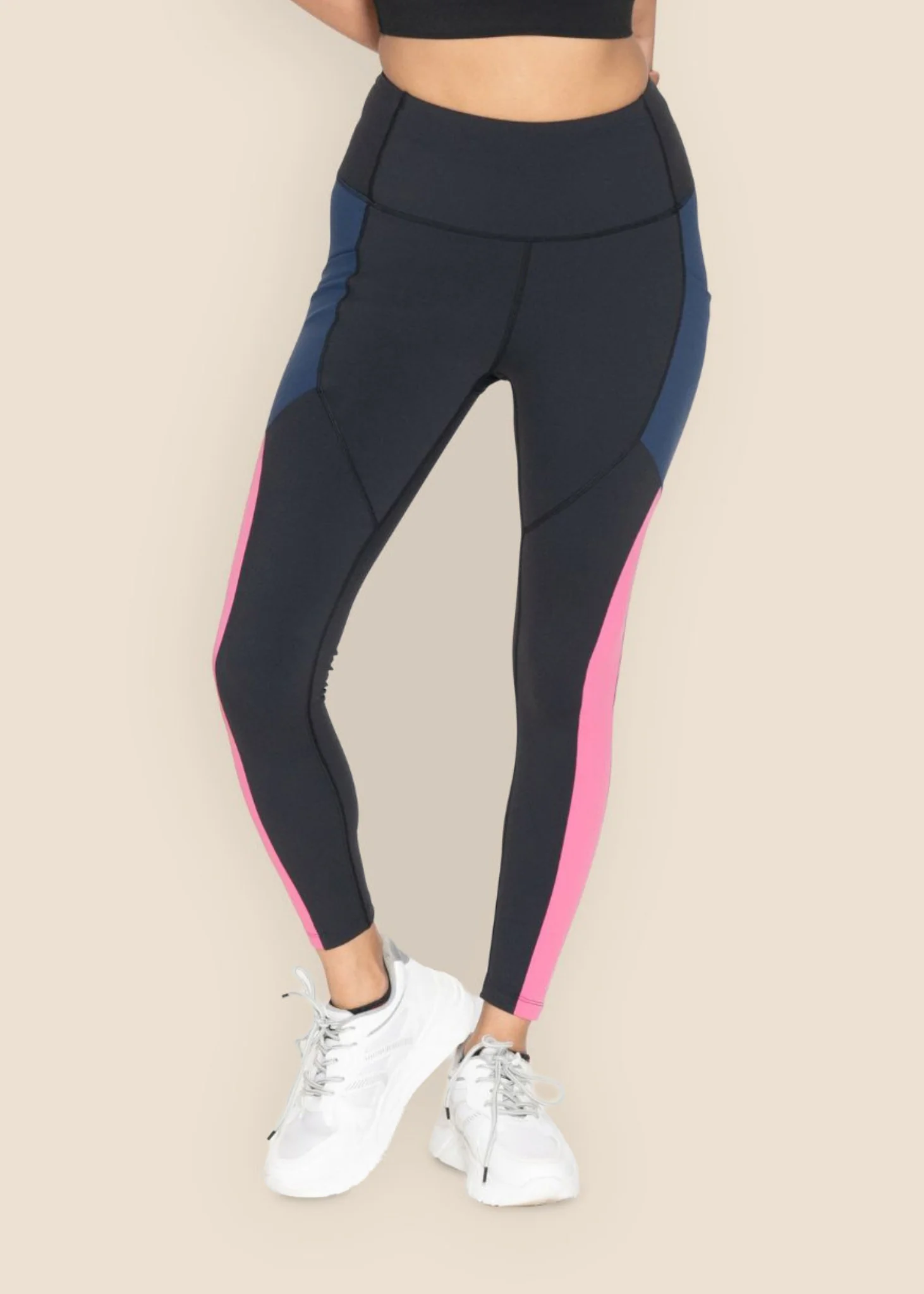 Women Color Block Leggings - Black